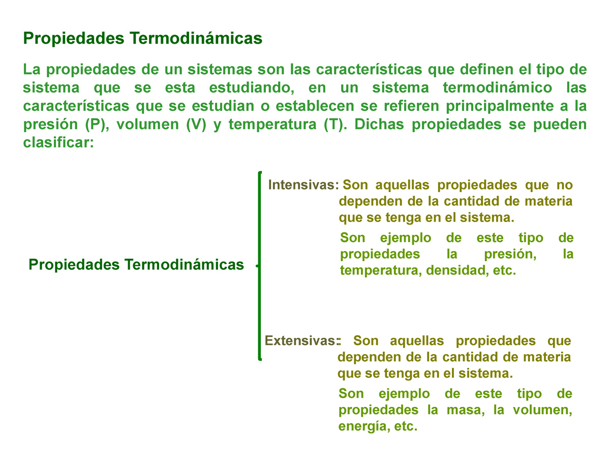 Propiedades y procesos Propiedades Termodinámicas La propiedades de un sistemas son las