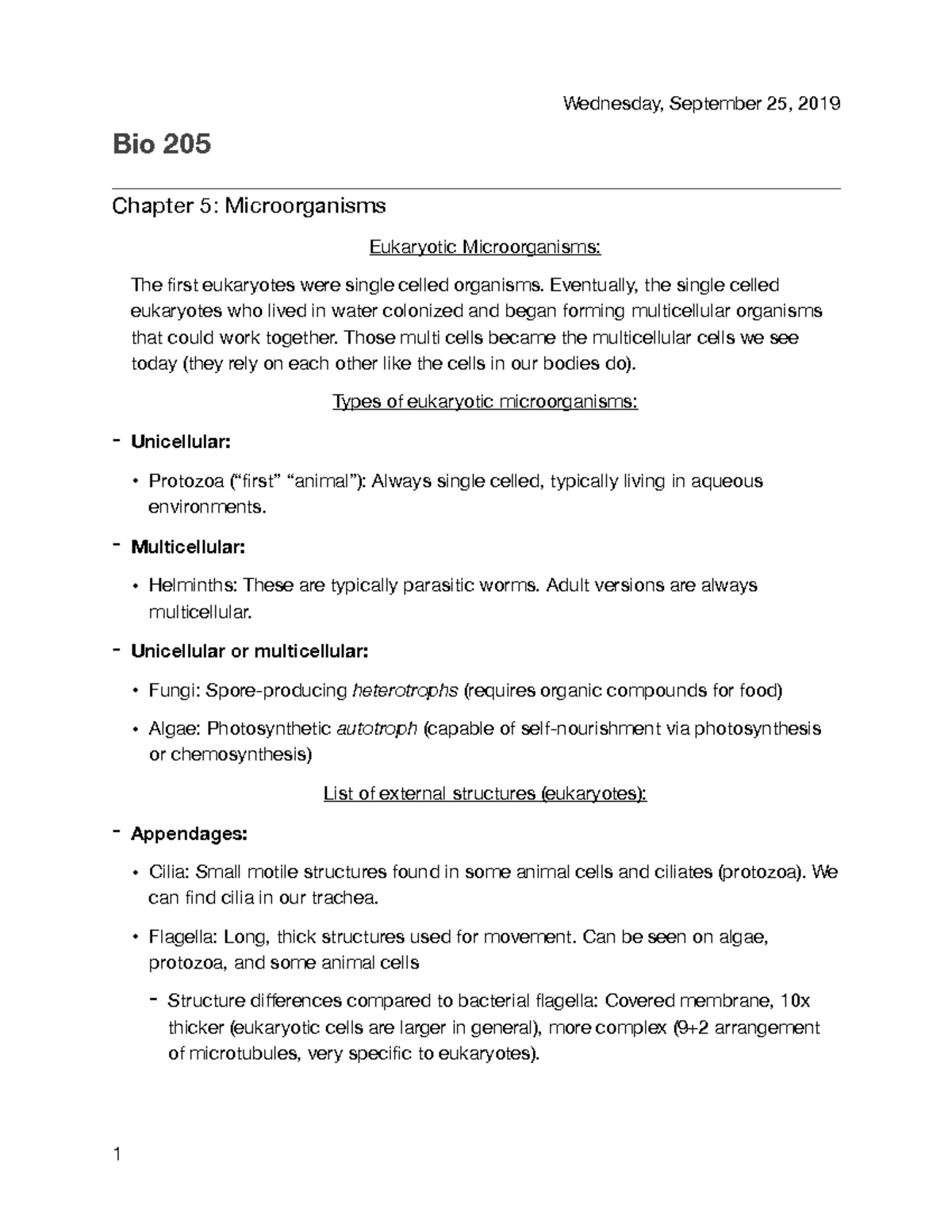 Microorganisms Lecture - Bio 205 Chapter 5: Microorganisms Eukaryotic ...