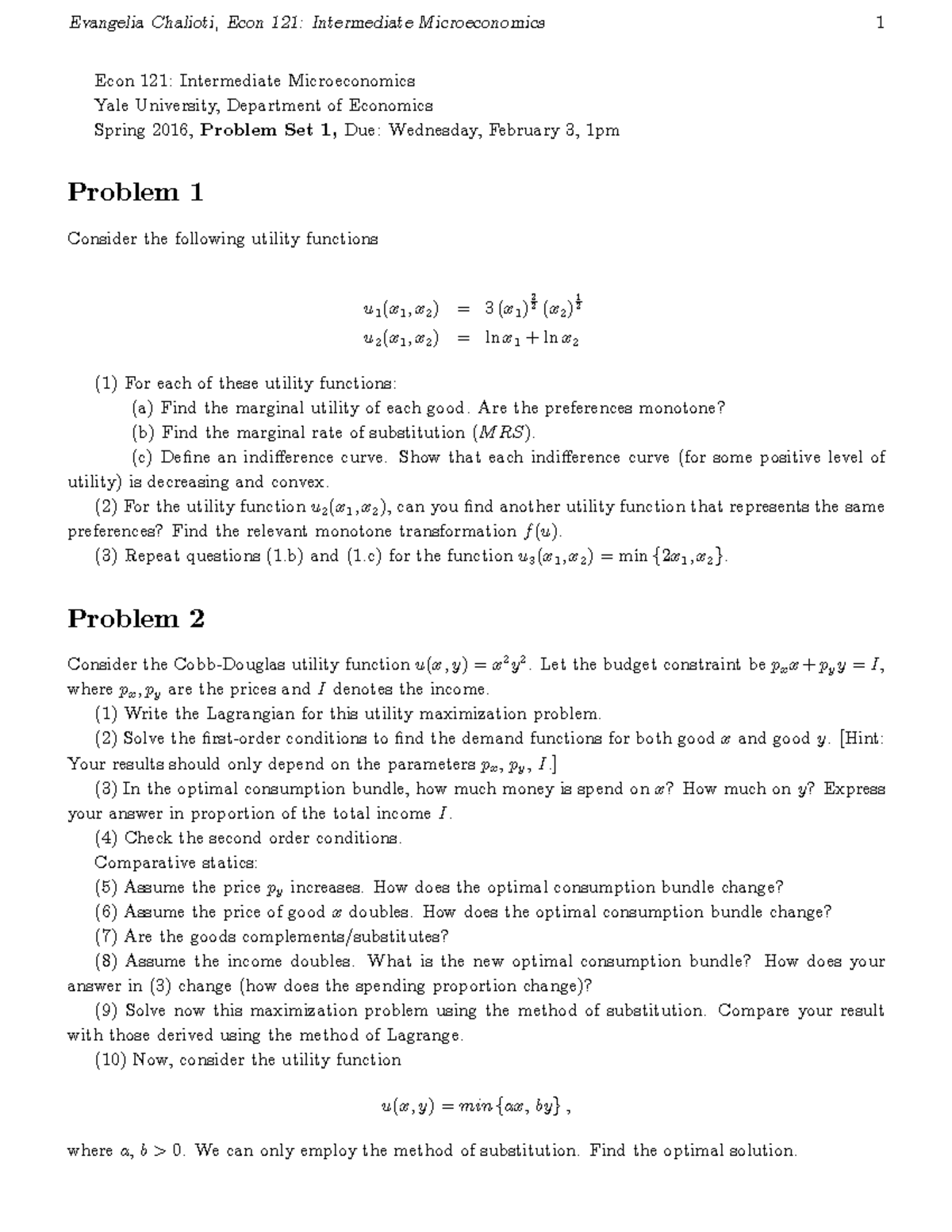 Problem Set 1 Econ121 - pset 1 - Evangelia Chalioti, Econ 121 ...