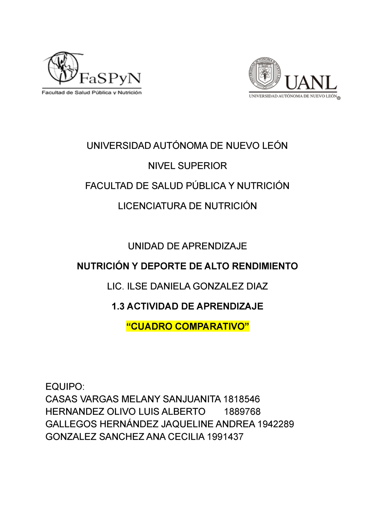 13 Cuadro Comparativo Universidad AutÓnoma De Nuevo LeÓn Nivel Superior Facultad De Salud 7676