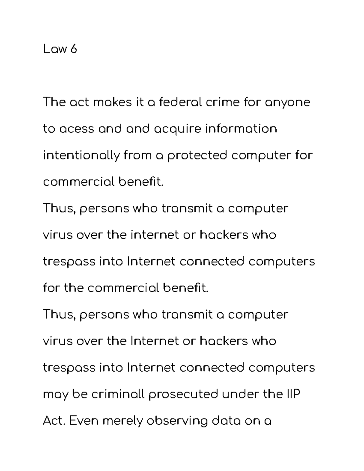 Law 6 - notes - Law 6 The act makes it a federal crime for anyone to ...