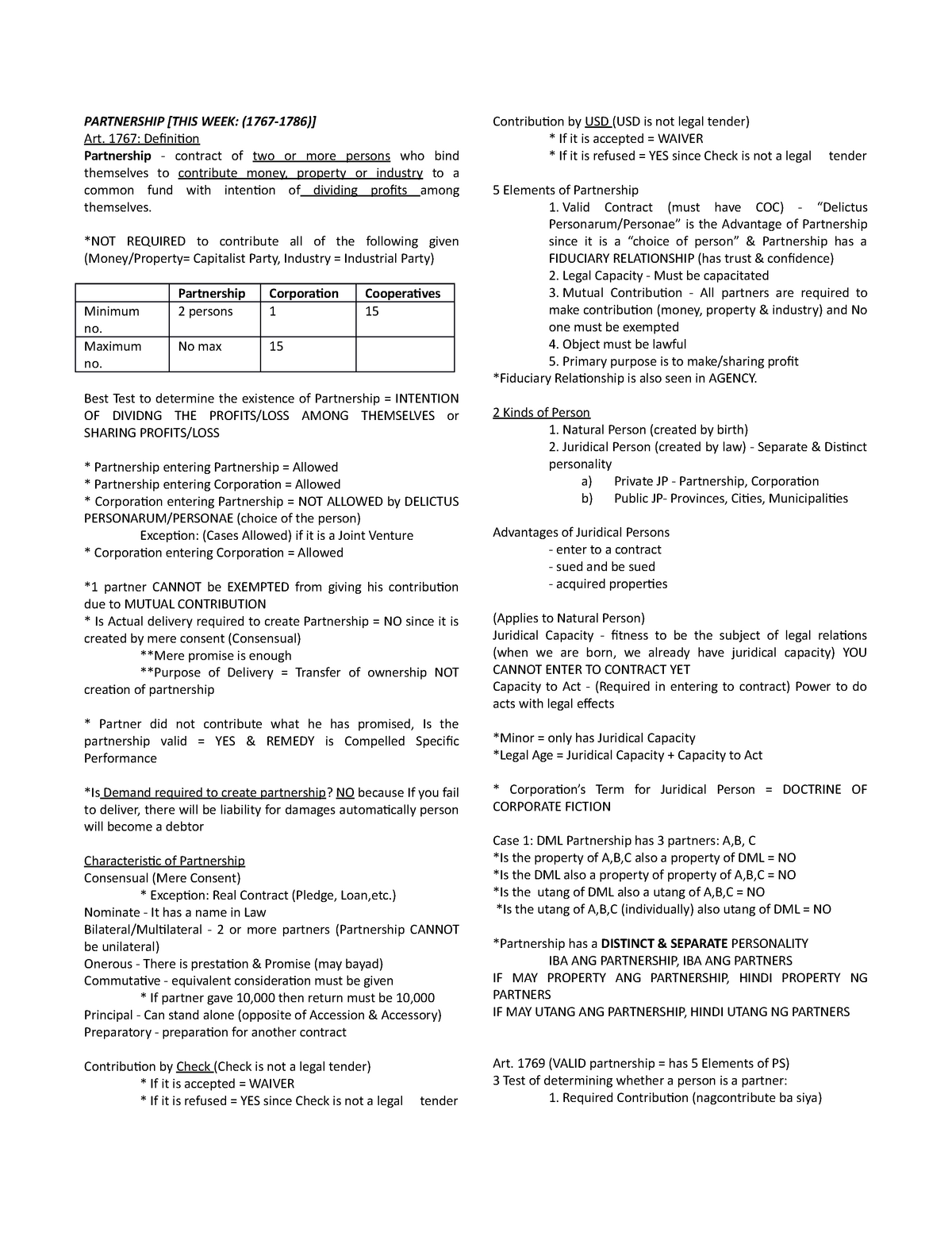 Partnership LAW - Lecture notes Art.1767-1827 - PARTNERSHIP [THIS WEEK ...