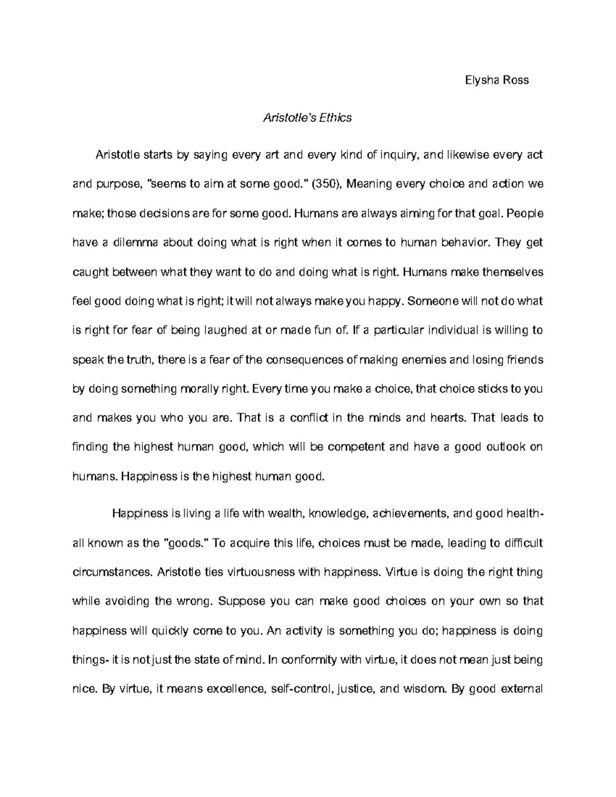 essay on aristotle ethics