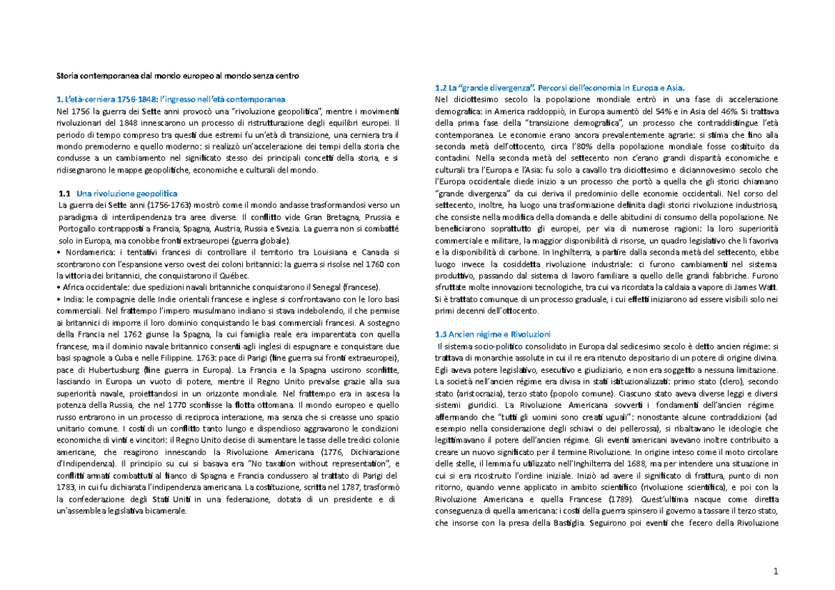 Storia Contemporanea Dal Mondo Europeo Al Mondo Senza Centro Pdf Storia contemporanea - Esame - Storia contemporanea dal mondo europeo