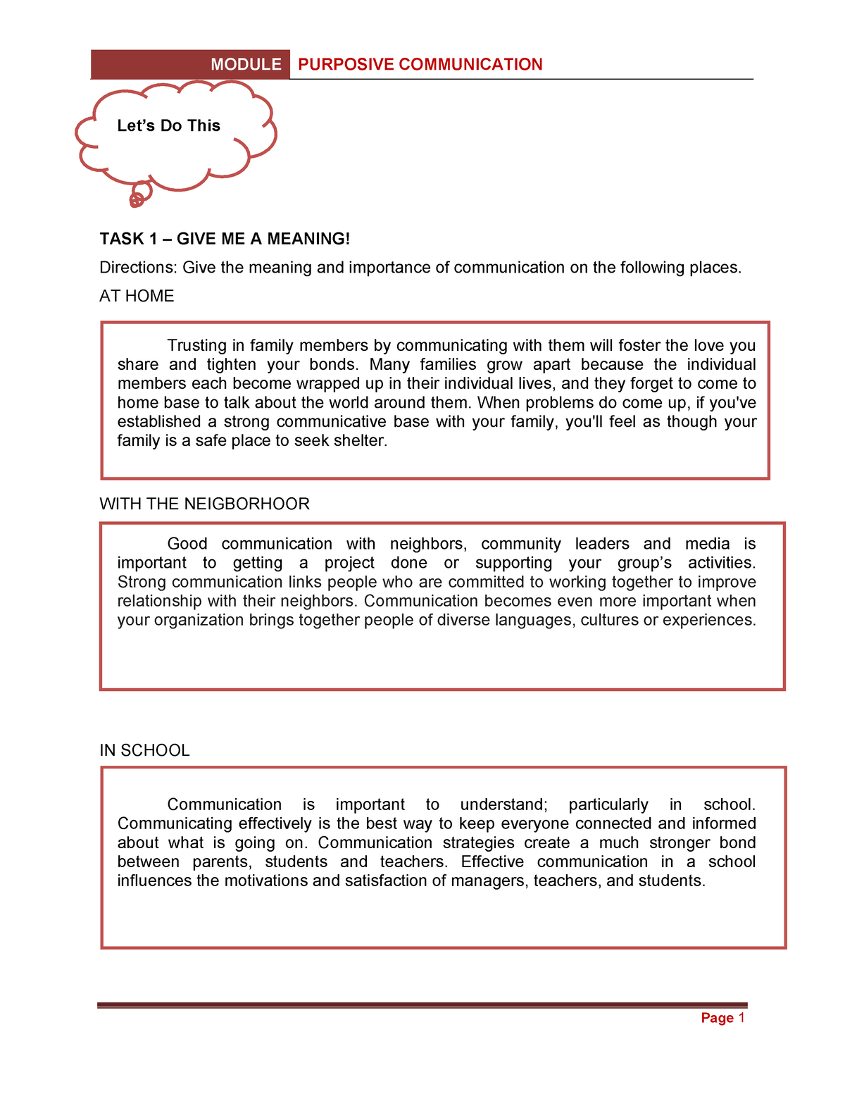 Activities Chapter 1 DONE - MODULE PURPOSIVE COMMUNICATION Page 1 Let’s ...