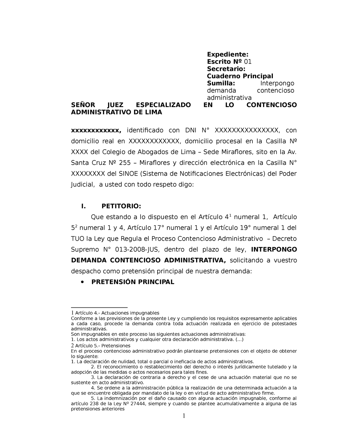 243109990 modelo demanda contencioso administrativo doc ley servir -  Expediente: Escrito Nº 01 - Studocu