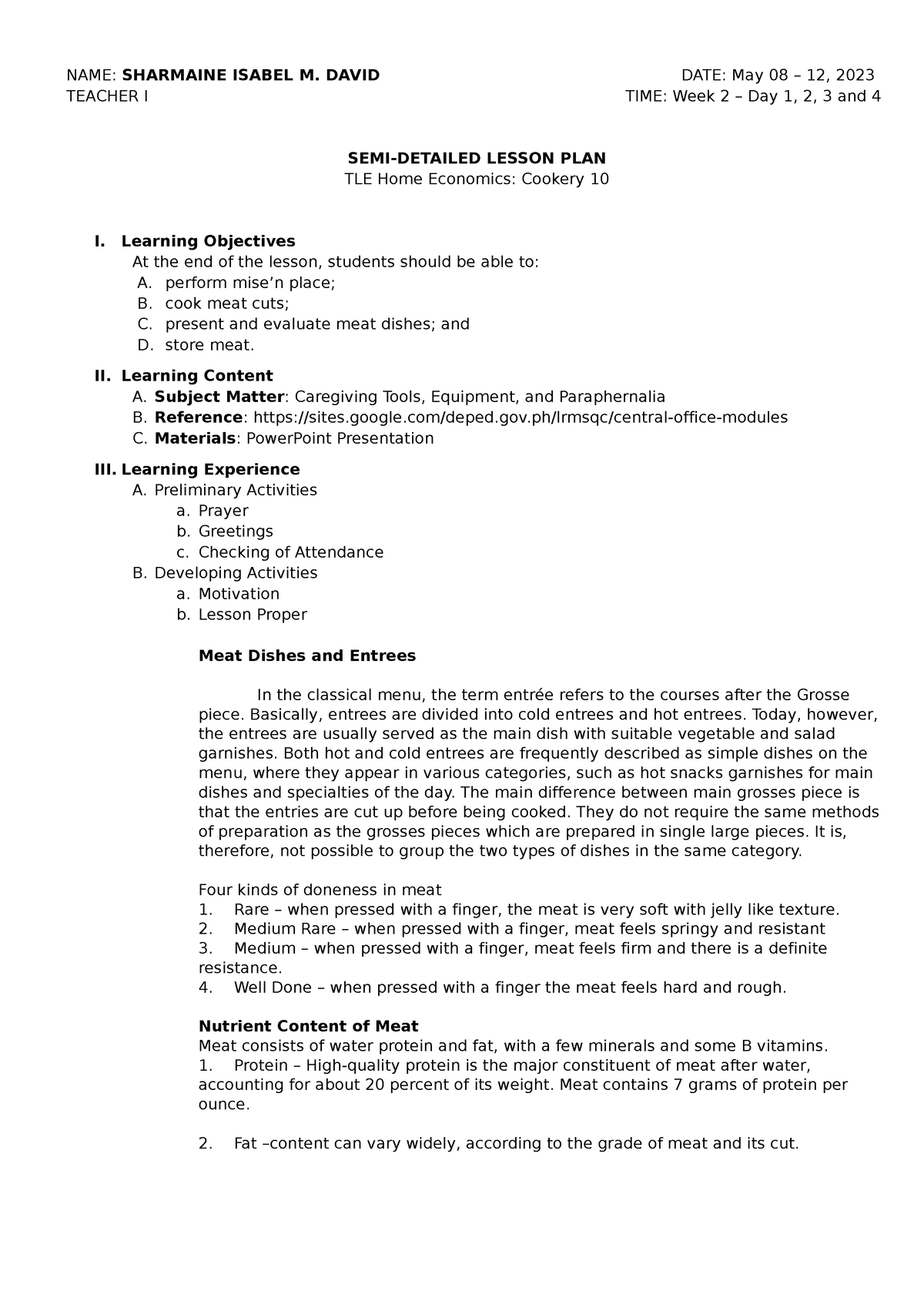 02. Q4 HE Cookery 10 W2 May 02-05, 2023 - NAME: SHARMAINE ISABEL M ...