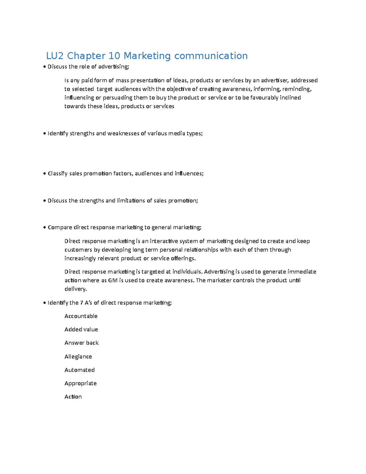LU2 CHpater 10 Marketing communications - LU2 Chapter 10 Marketing ...