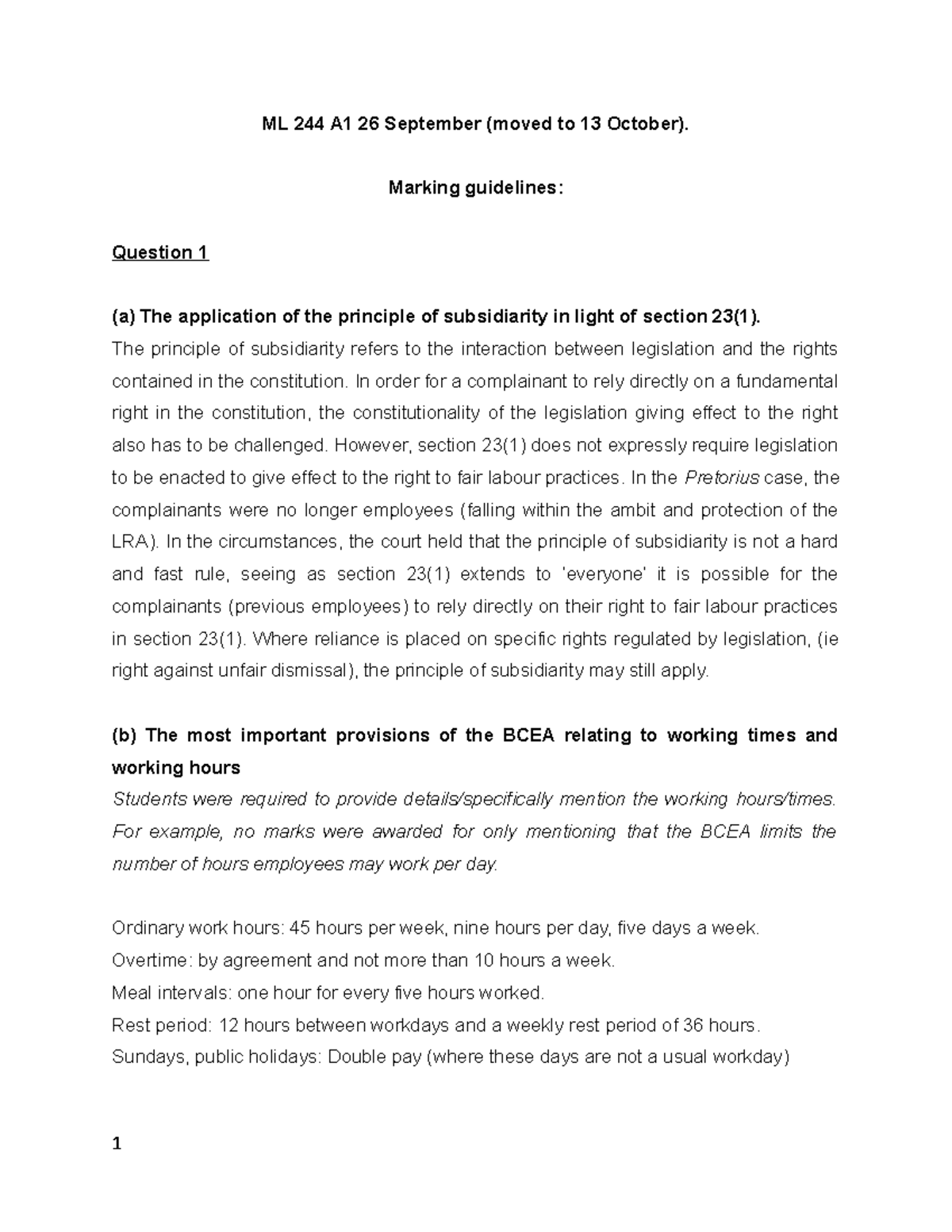 Marking guidelines A1 Labour Law 244 October 2023 ML 244 A1 26