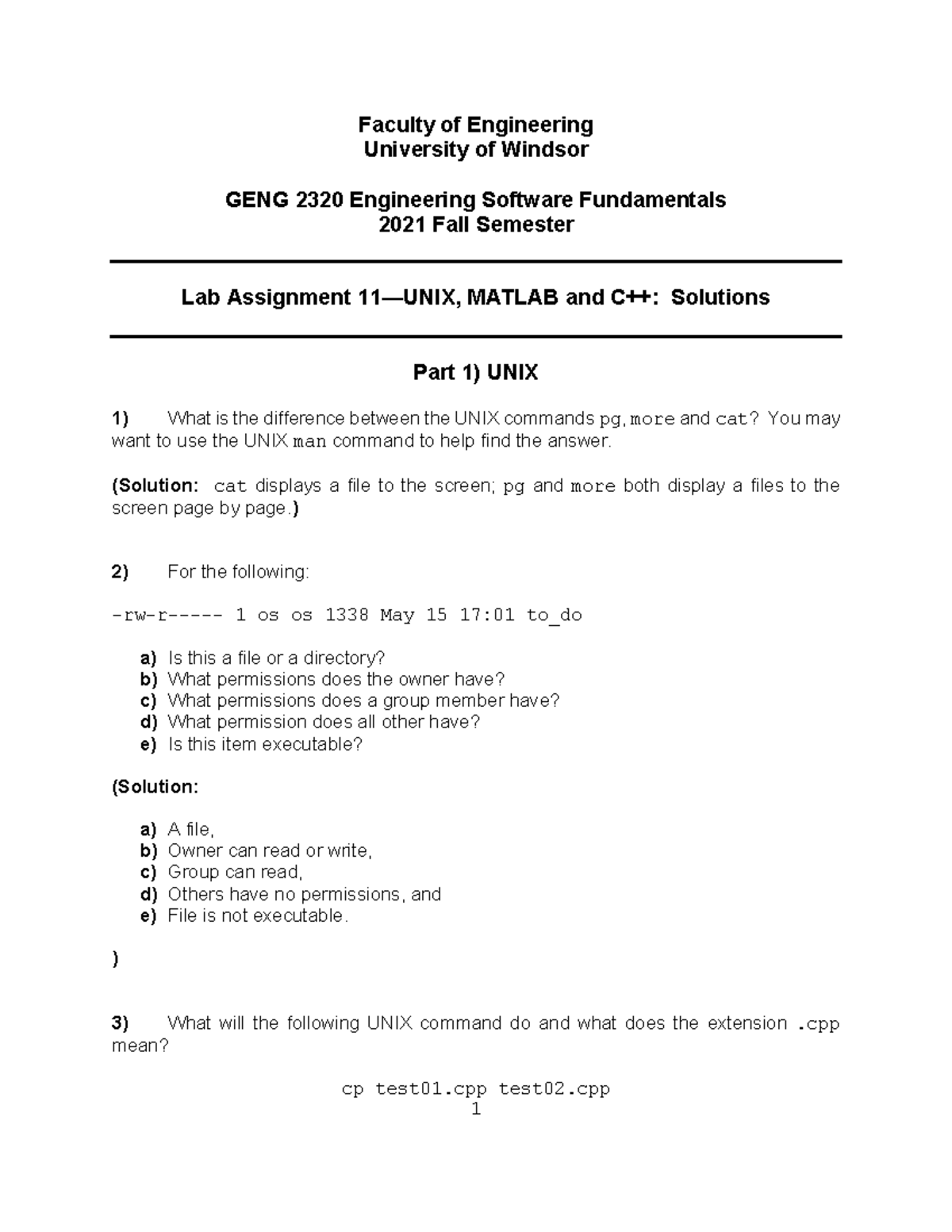Lab Assignment 11 Solutions - Faculty of Engineering University of ...