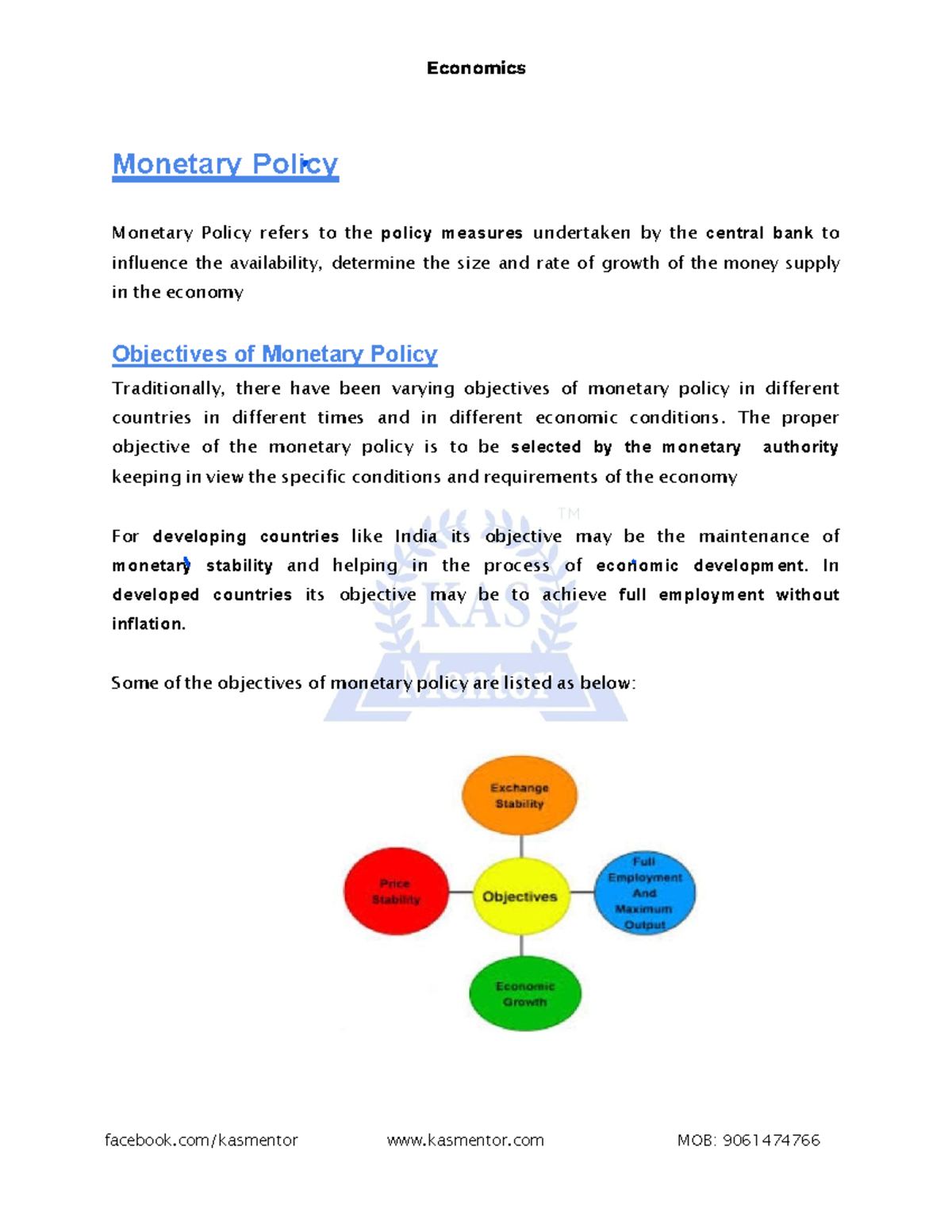 Monetary policy - The proper objective of the monetary policy is to be ...