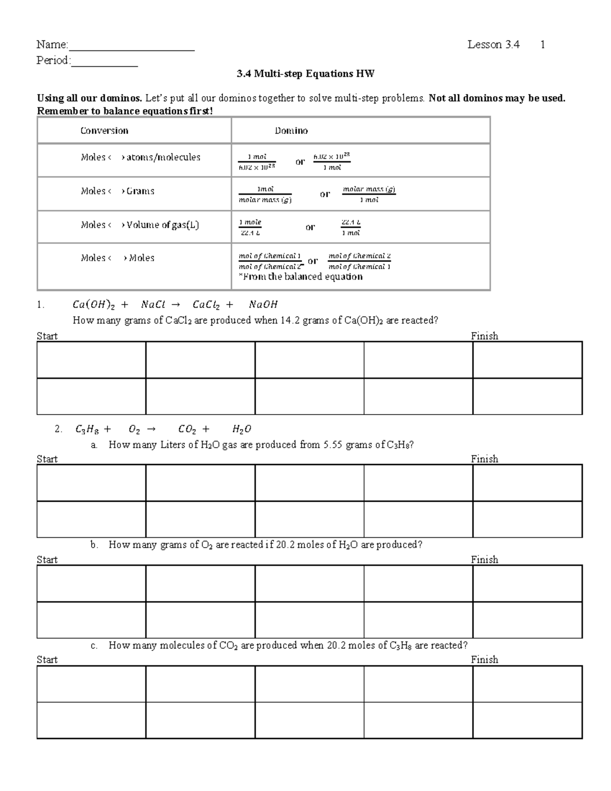 3.4 Multi-step Equations HW - Name:_____________________ Lesson 3 1 ...