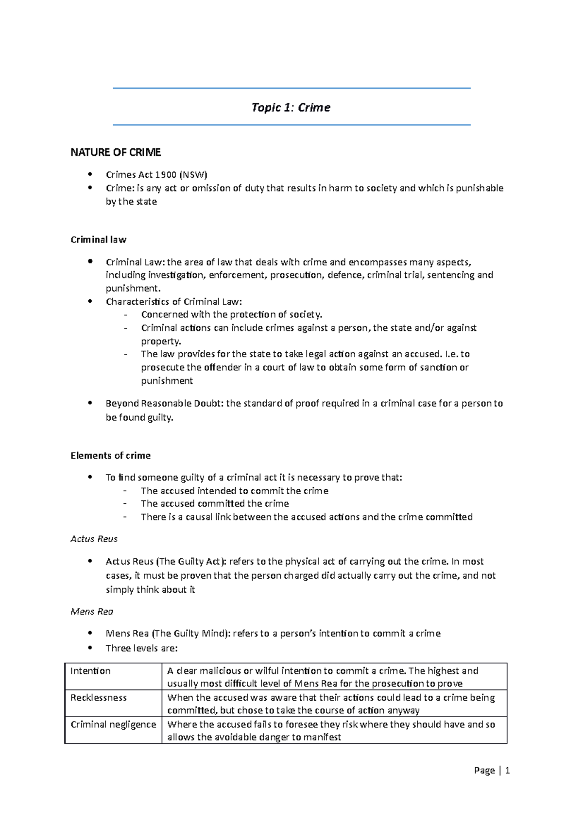 Trail AND HSC Notes - Legal - Topic 1: Crime NATURE OF CRIME Crimes Act ...