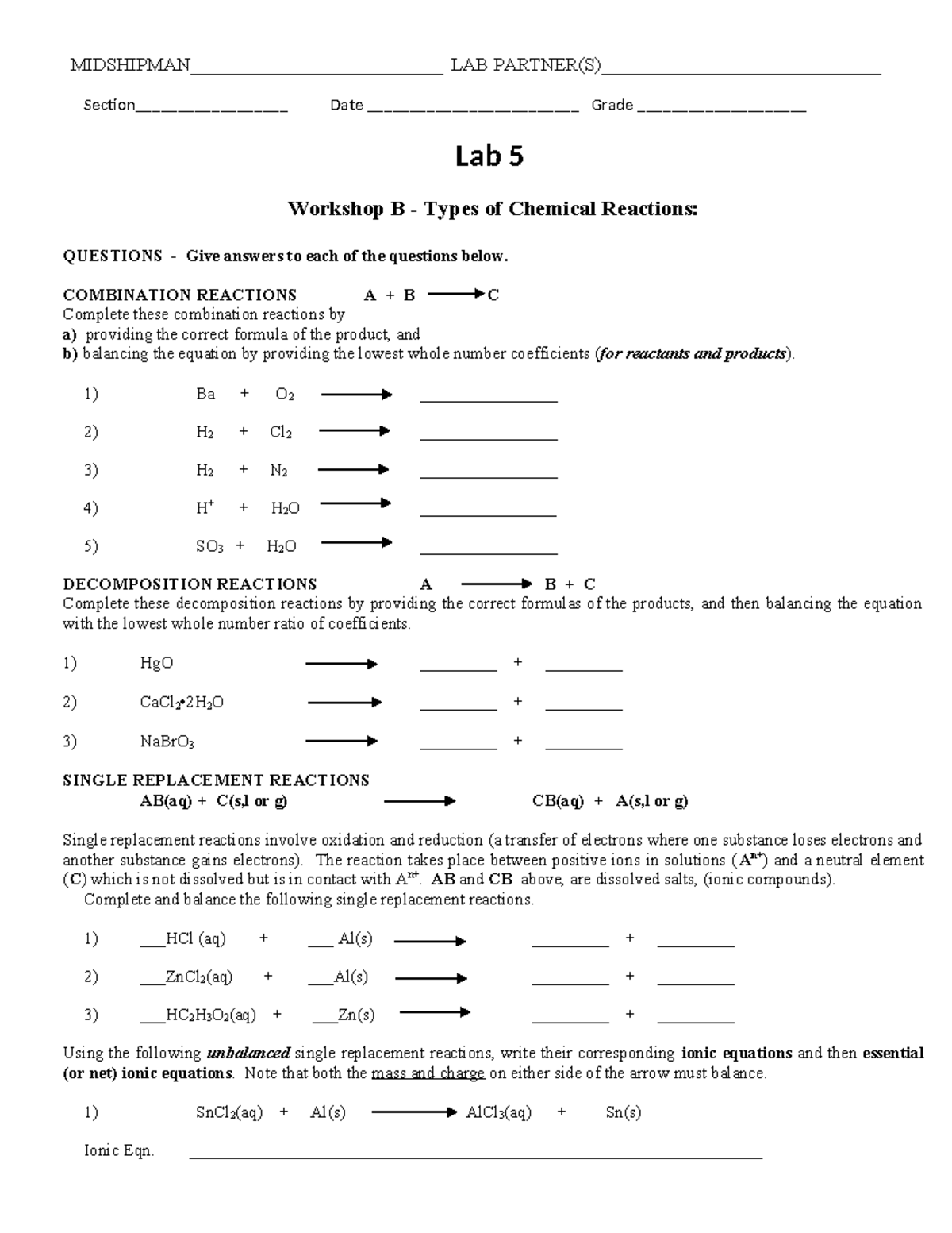 Chem worksheets - a worksheet - Section__________________ Date ...