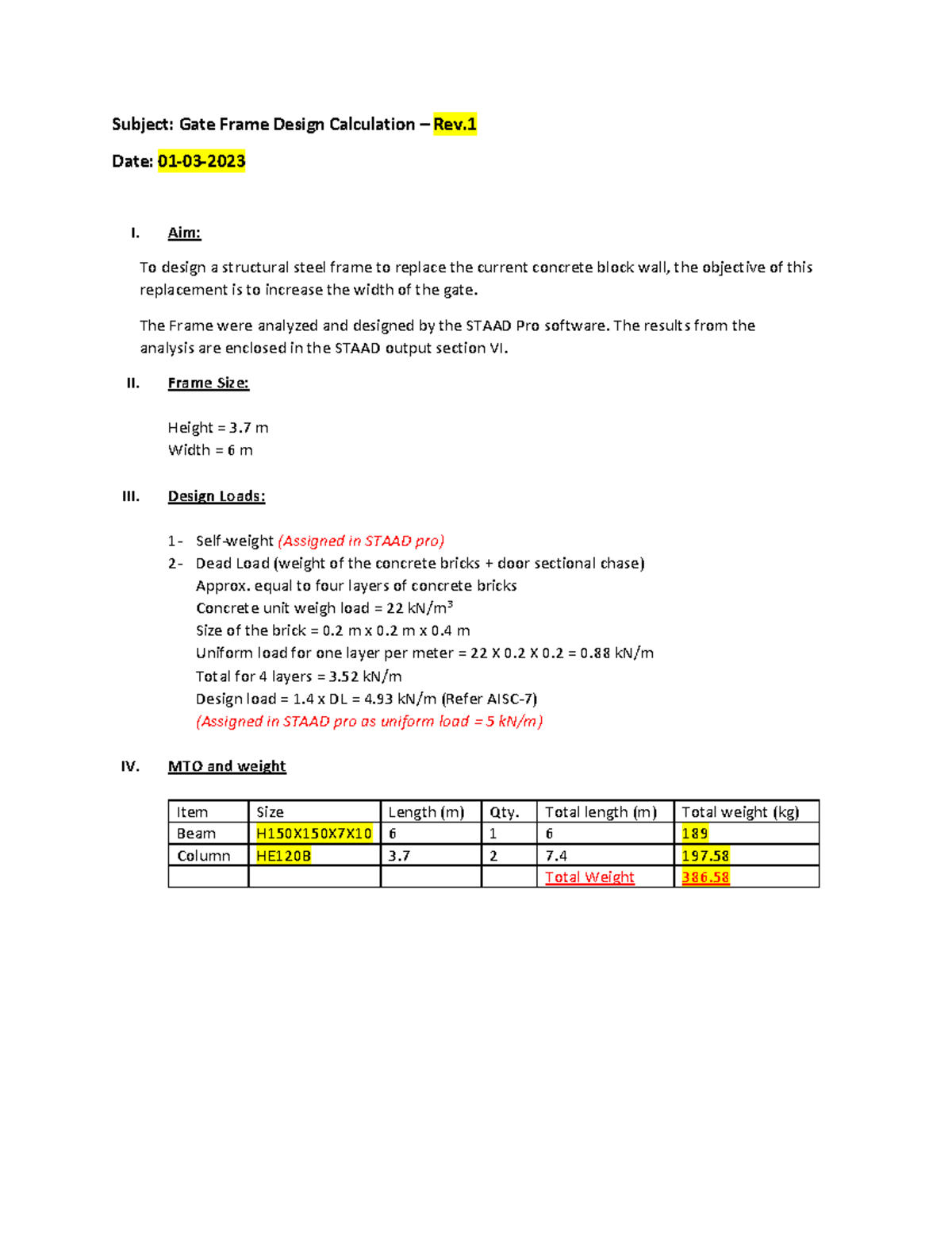 Gate frame Calculation Rev - Subject: Gate Frame Design Calculation ...