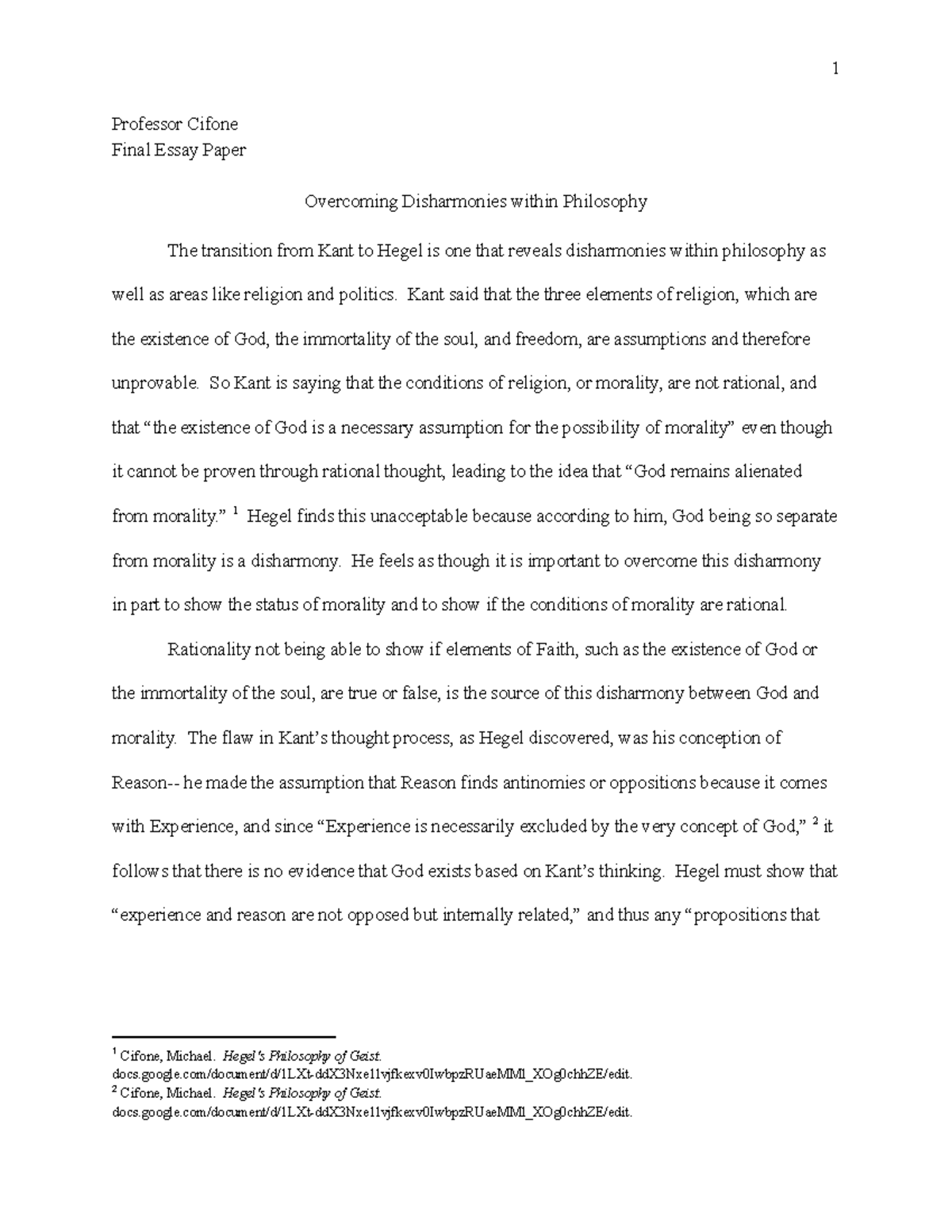 Metaphysics Final Essay Professor Cifone Final Essay Paper