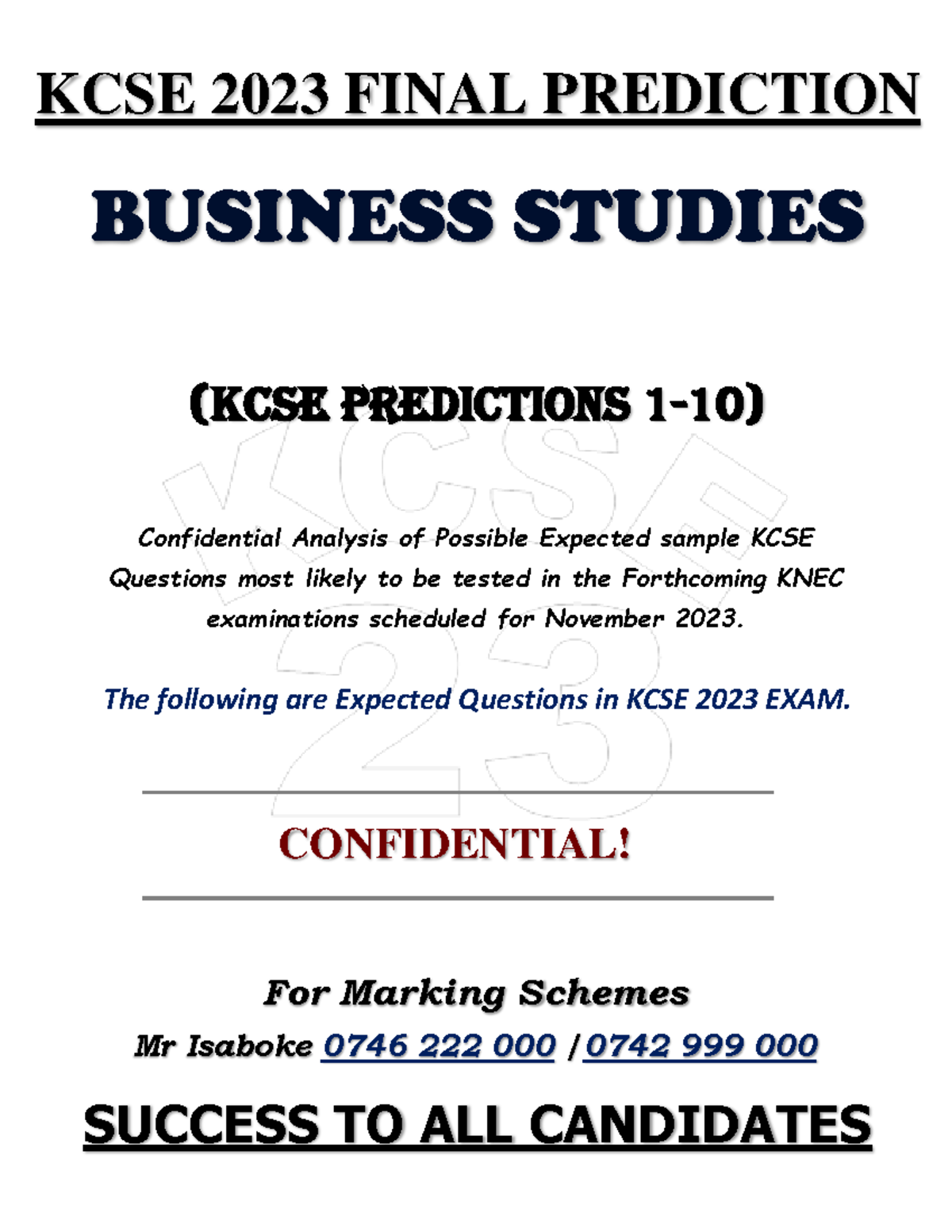 KCSE Business Final Prediction 2023 KCSE 2023 FINAL PREDICTION