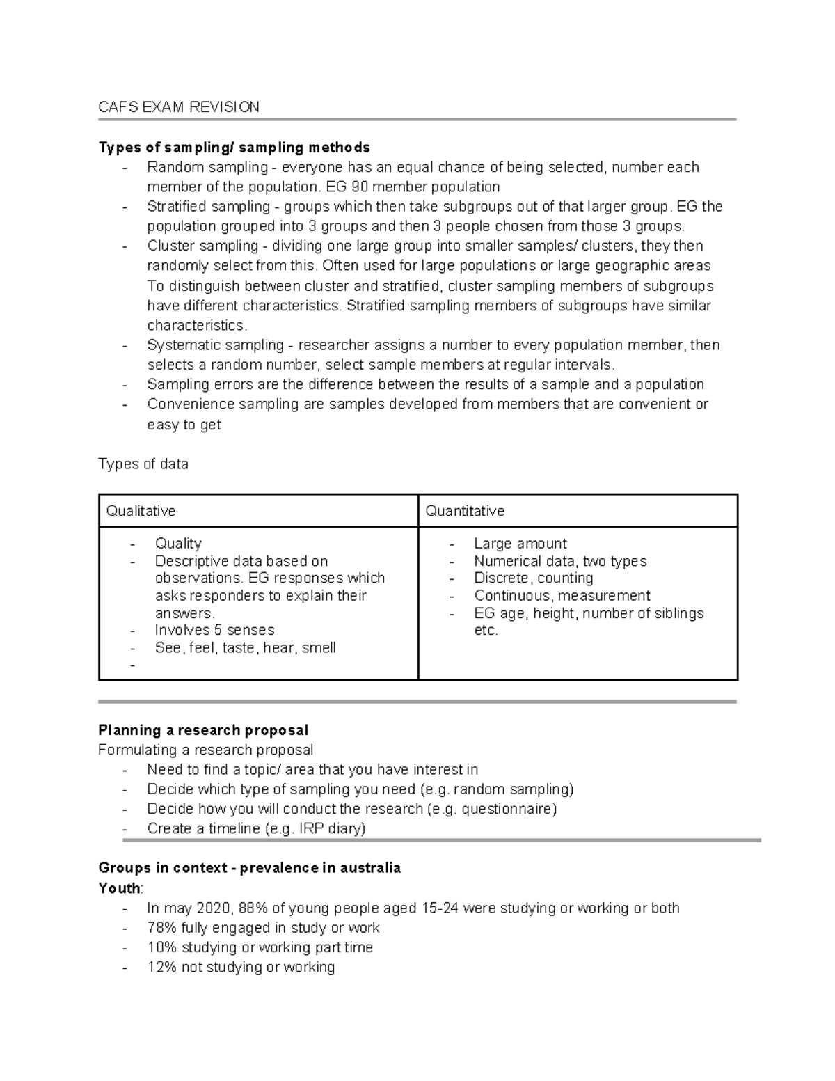 CAFS EXAM Revision - CAFS EXAM REVISION Types of sampling/ sampling ...