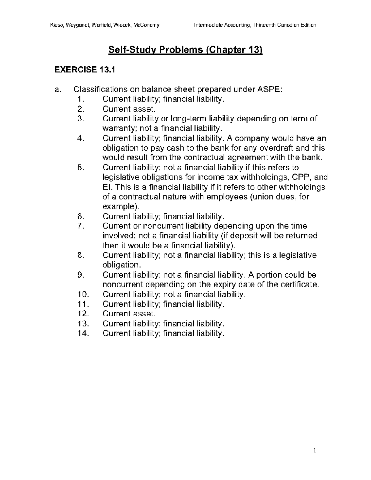 BUS321 Chapter 13 Solutions (13th) - Self-Study Problems (Chapter 13 ...