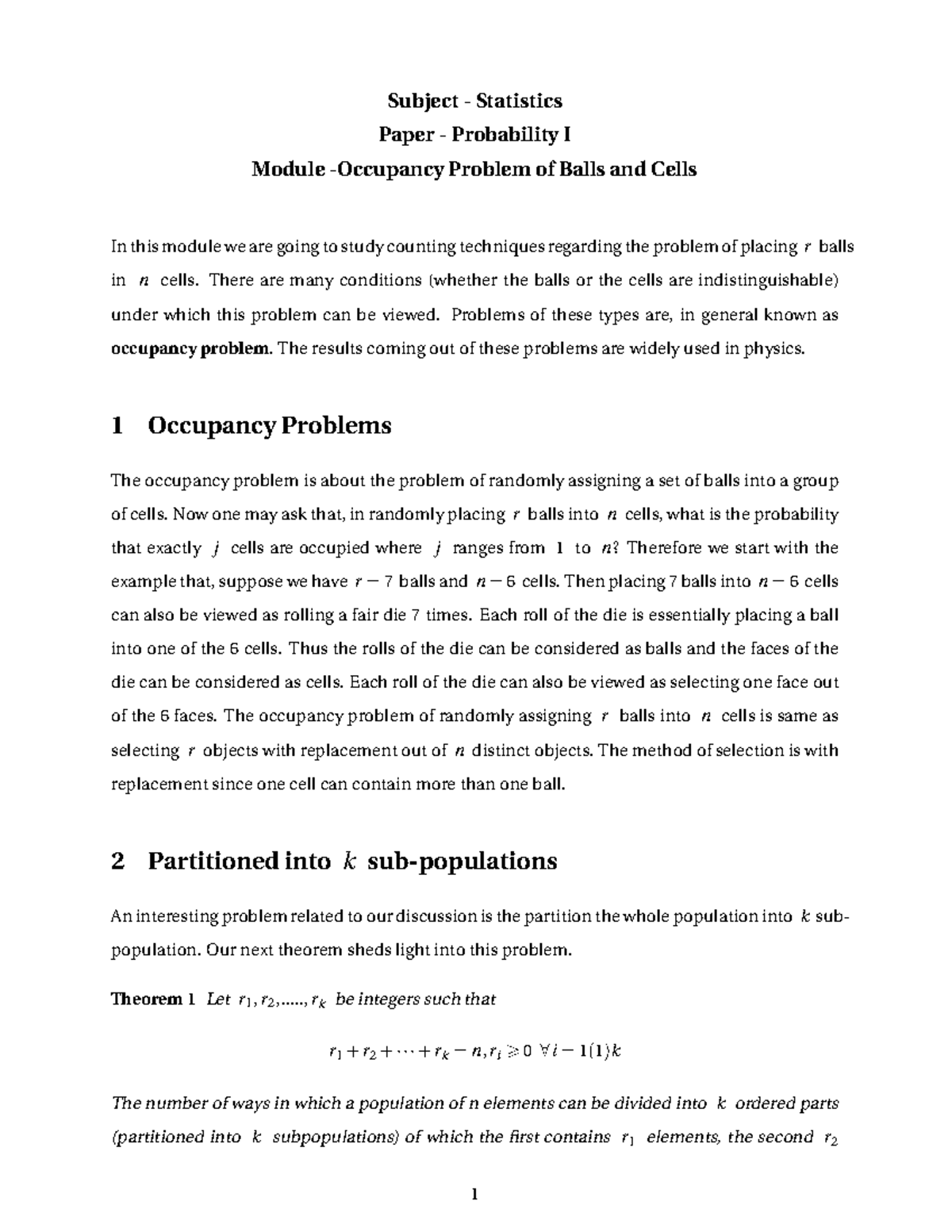 Occupancy Problem - probability 1 - Studocu