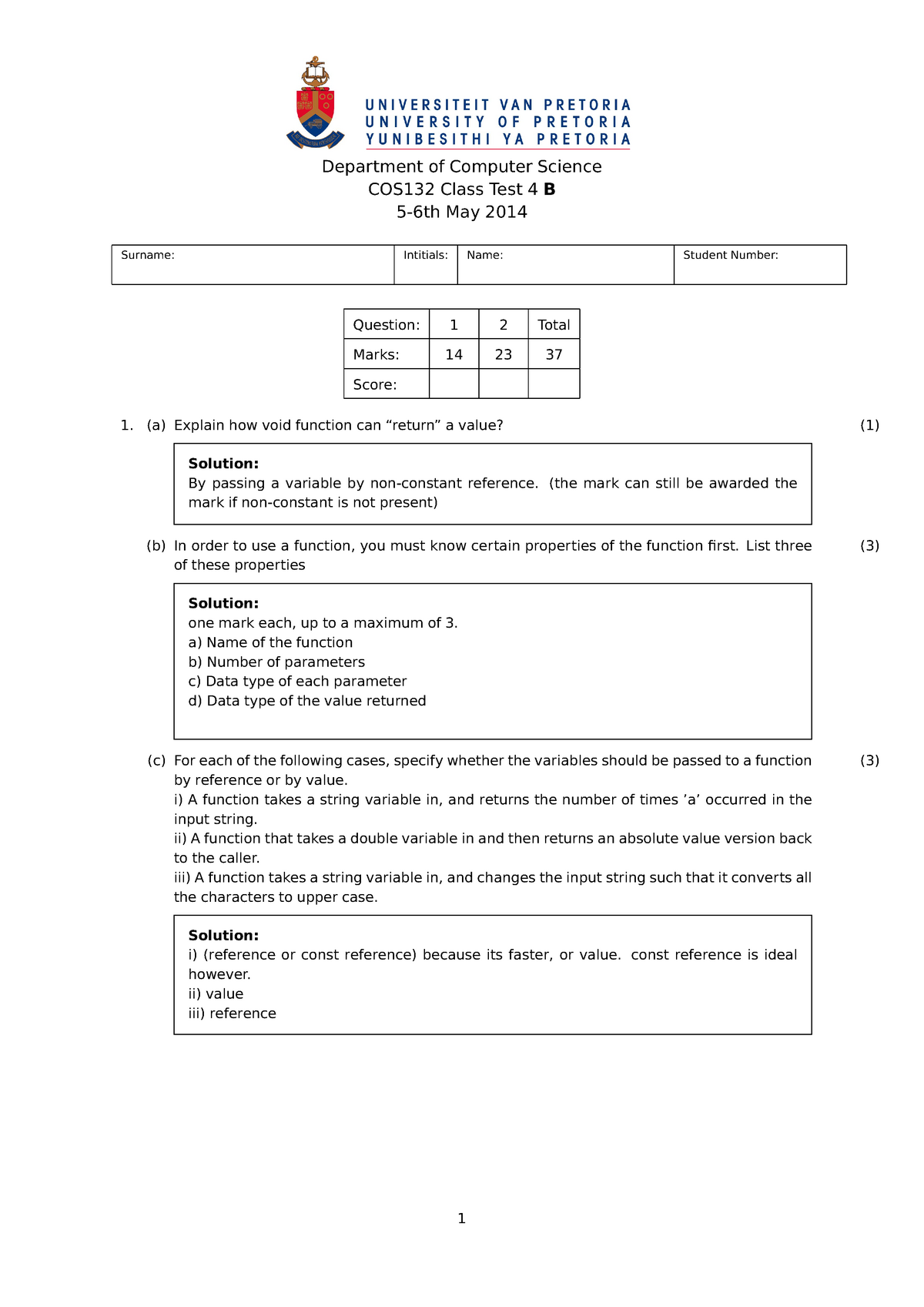 Class Test 4B - Understanding how to write codes in c++. - Department ...