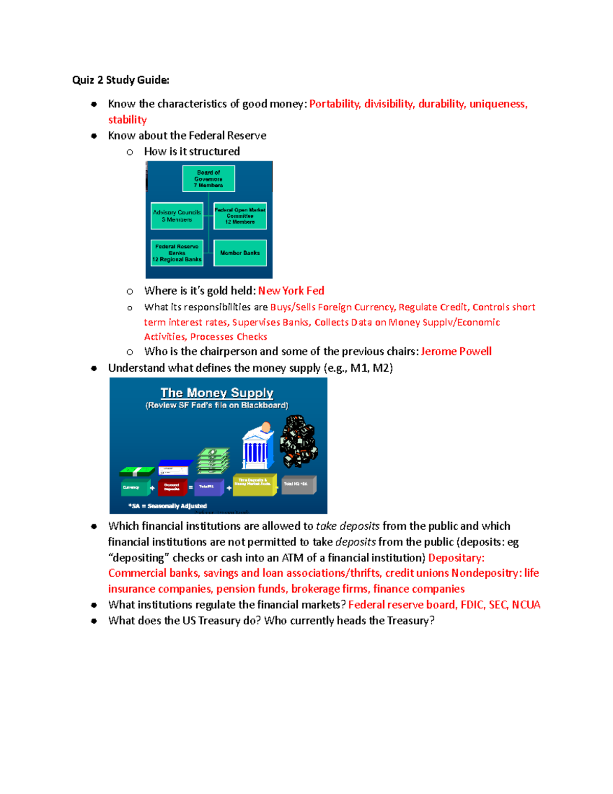 Quiz 2 Study Guide Fall 2023 - Quiz 2 Study Guide: Know the ...