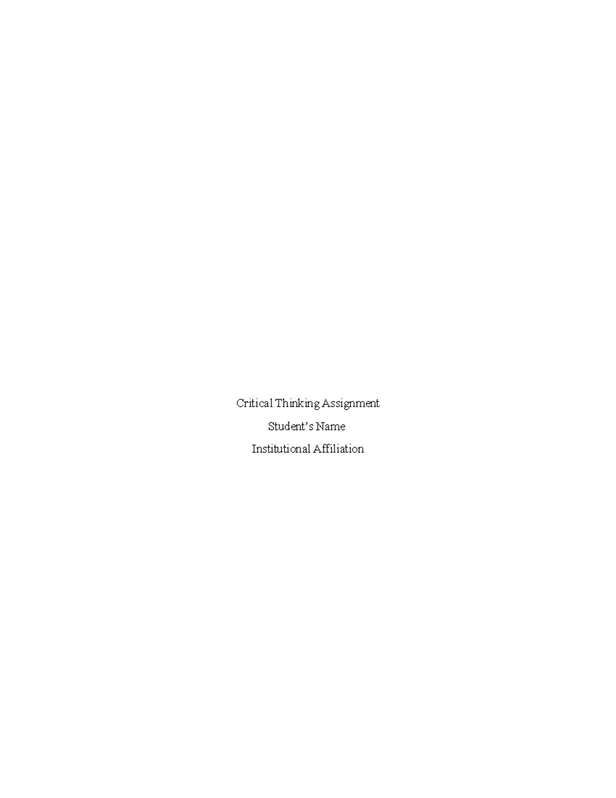 Critical Thinking Assignment - Critical Thinking Assignment Student’s ...