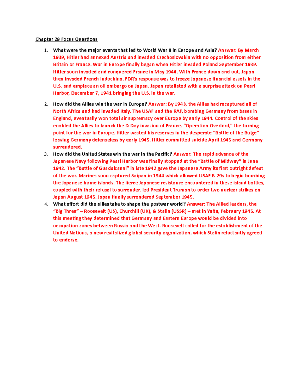Chapter 28 Focus Questions - Chapter 28 Focus Questions 1. What were ...