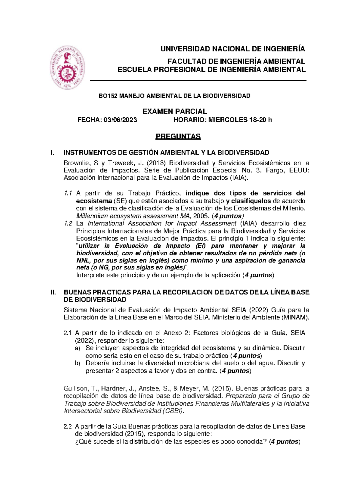 Ep Bo Examen Parcial Universidad Nacional De Ingenier A Facultad De Ingenier A