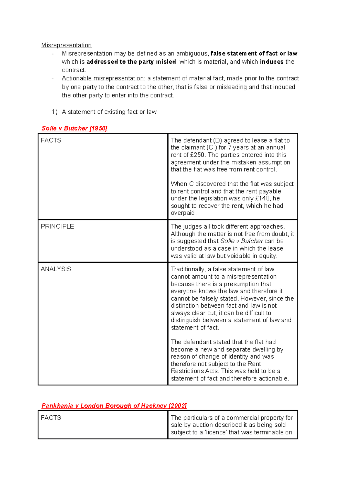 Contract Law - Misrepresentation - Misrepresentation ...