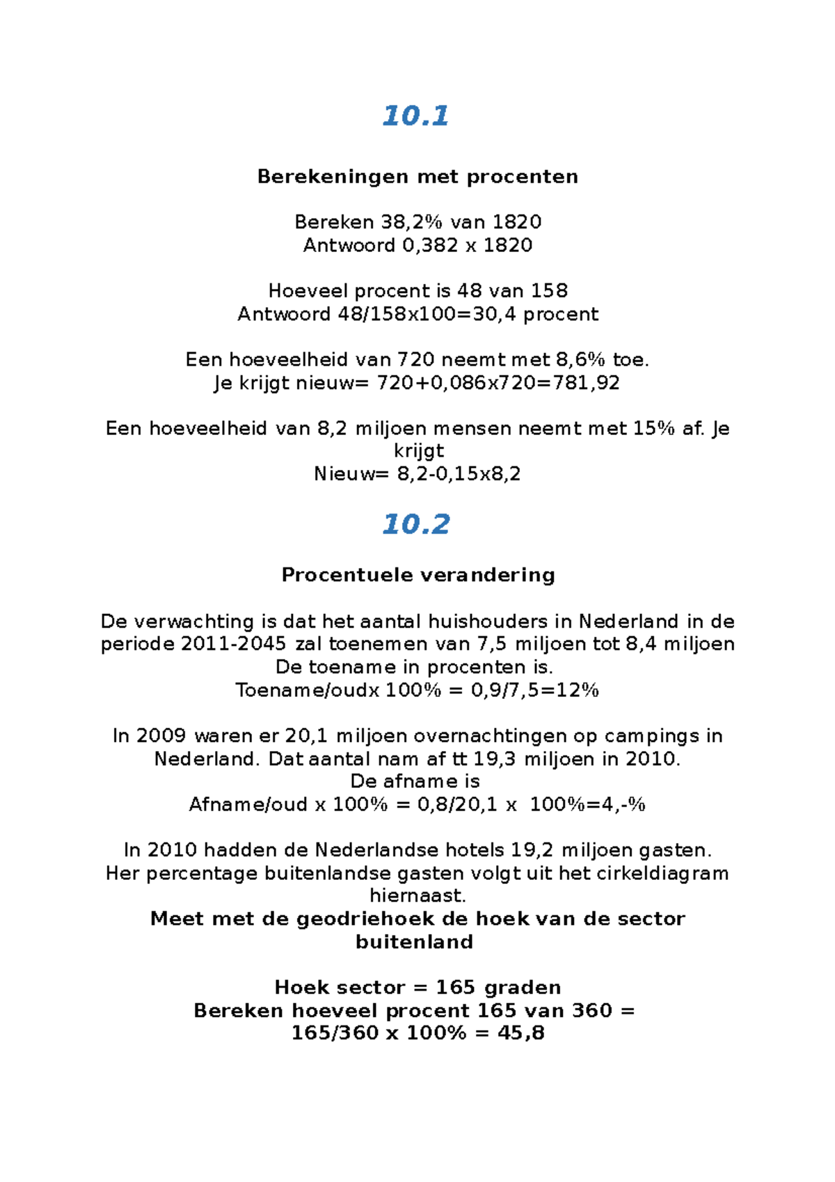 Samenvatting Wiskunde 10 - 10. Berekeningen Met Procenten Bereken 38,2% ...