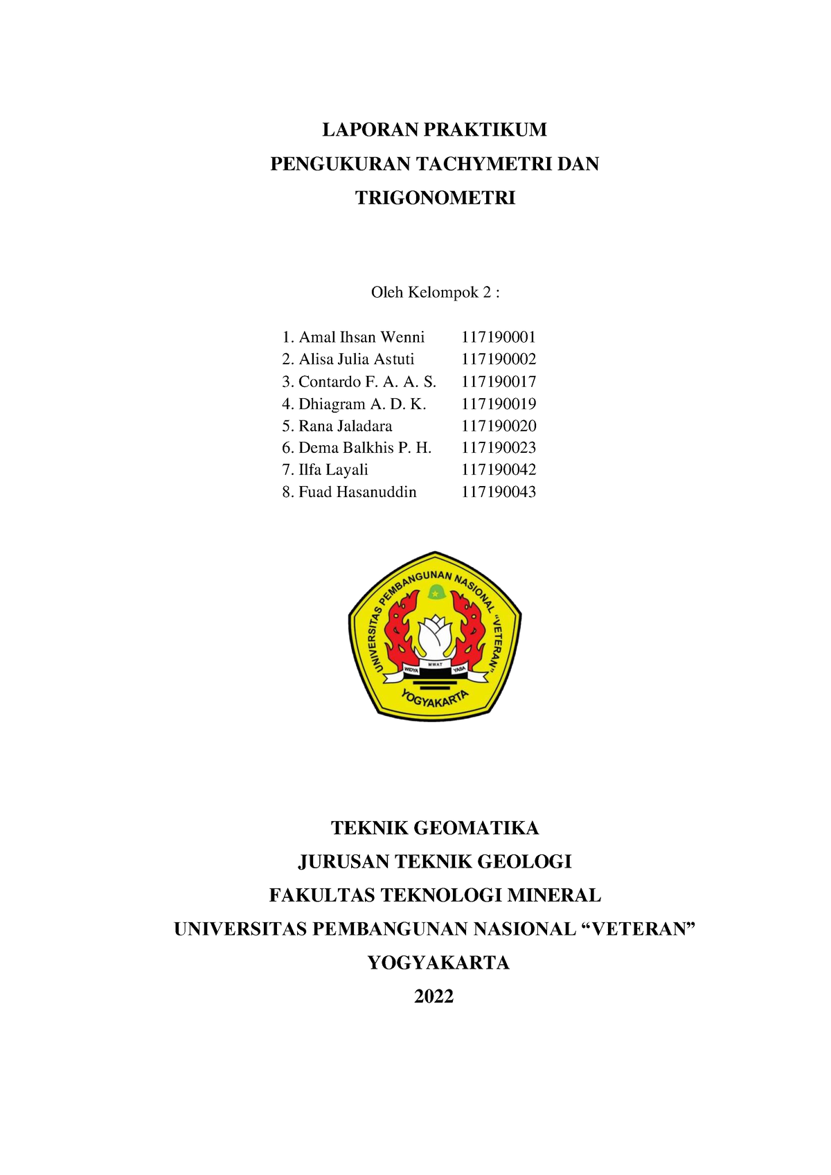 Laprak KEL 2 Pasurek Tachimetri Trigonometri - LAPORAN PRAKTIKUM ...