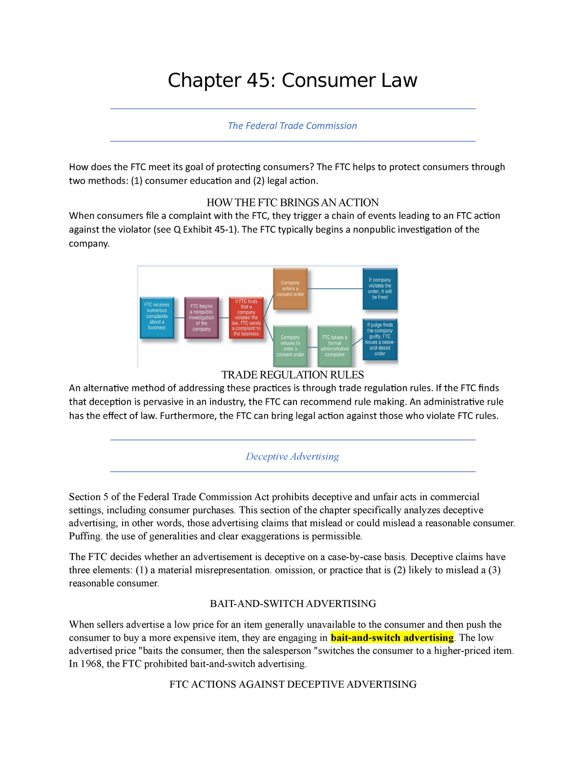 Chapter 45 Consumer Law - Chapter 45: Consumer Law The Federal Trade ...