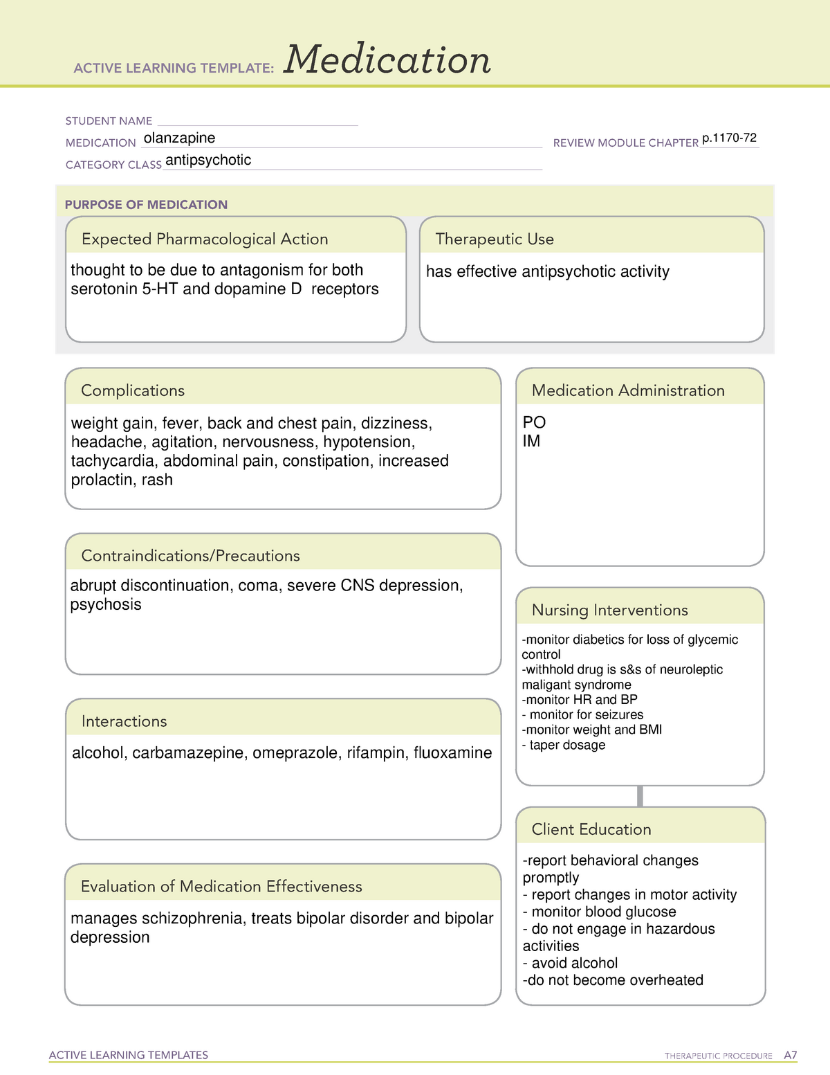 Olanzapine Medication ATI template ACTIVE LEARNING TEMPLATES