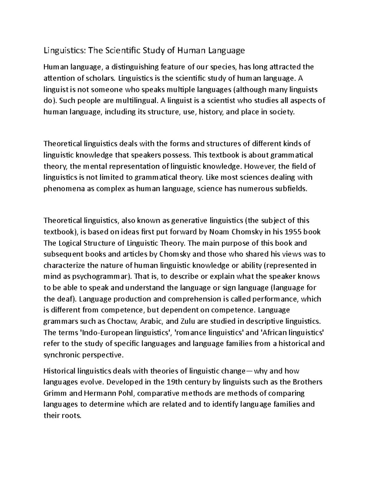Linguistics 1 - Linguistics: The Scientific Study of Human Language ...