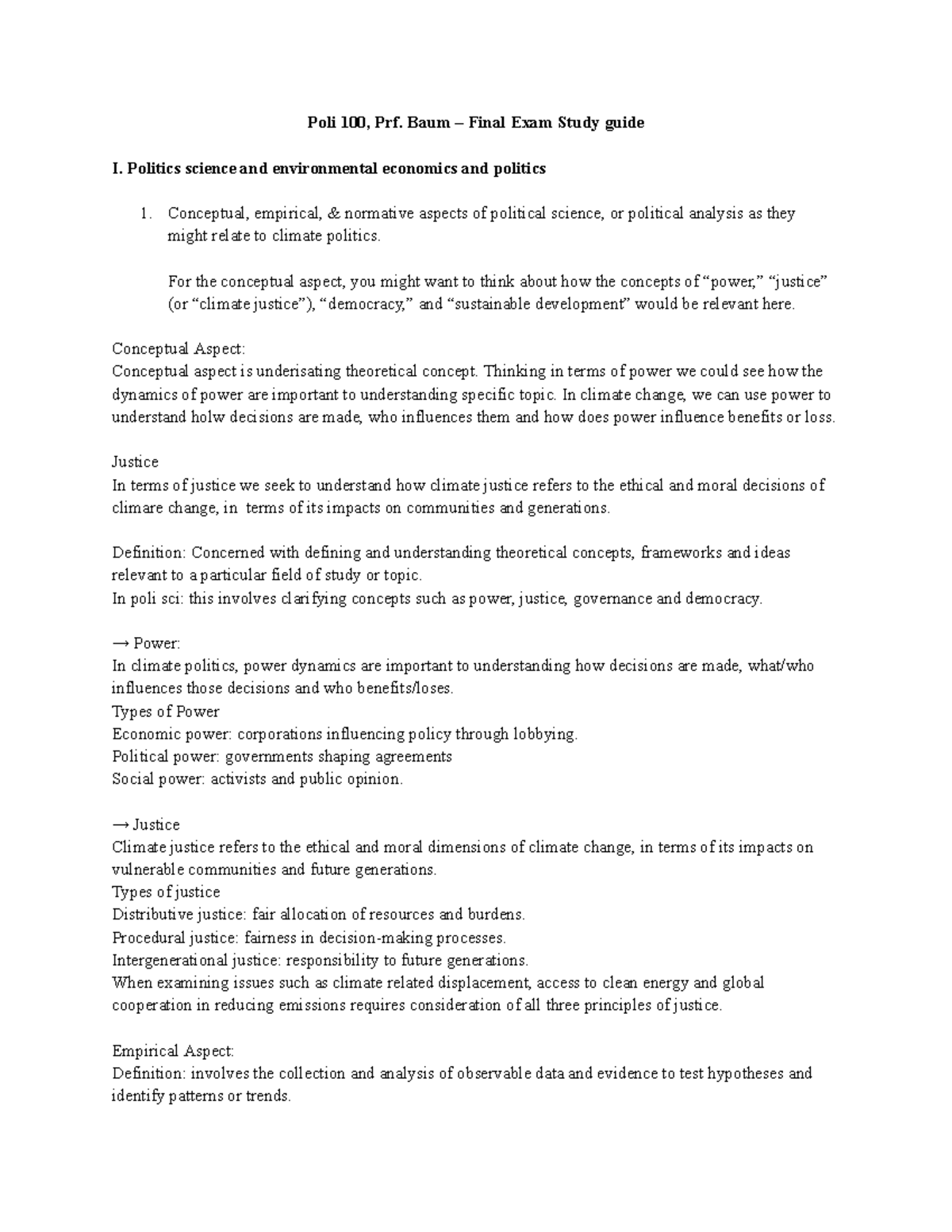 Study Guide Poli 100 Final - Poli 100, Prf. Baum – Final Exam Study ...