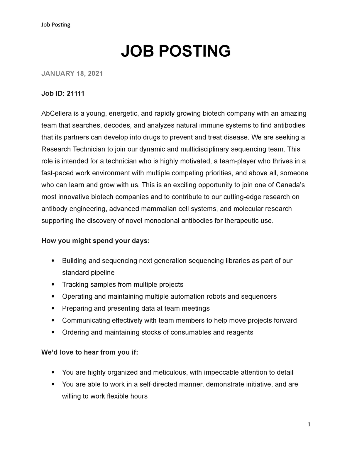 job posting assignment