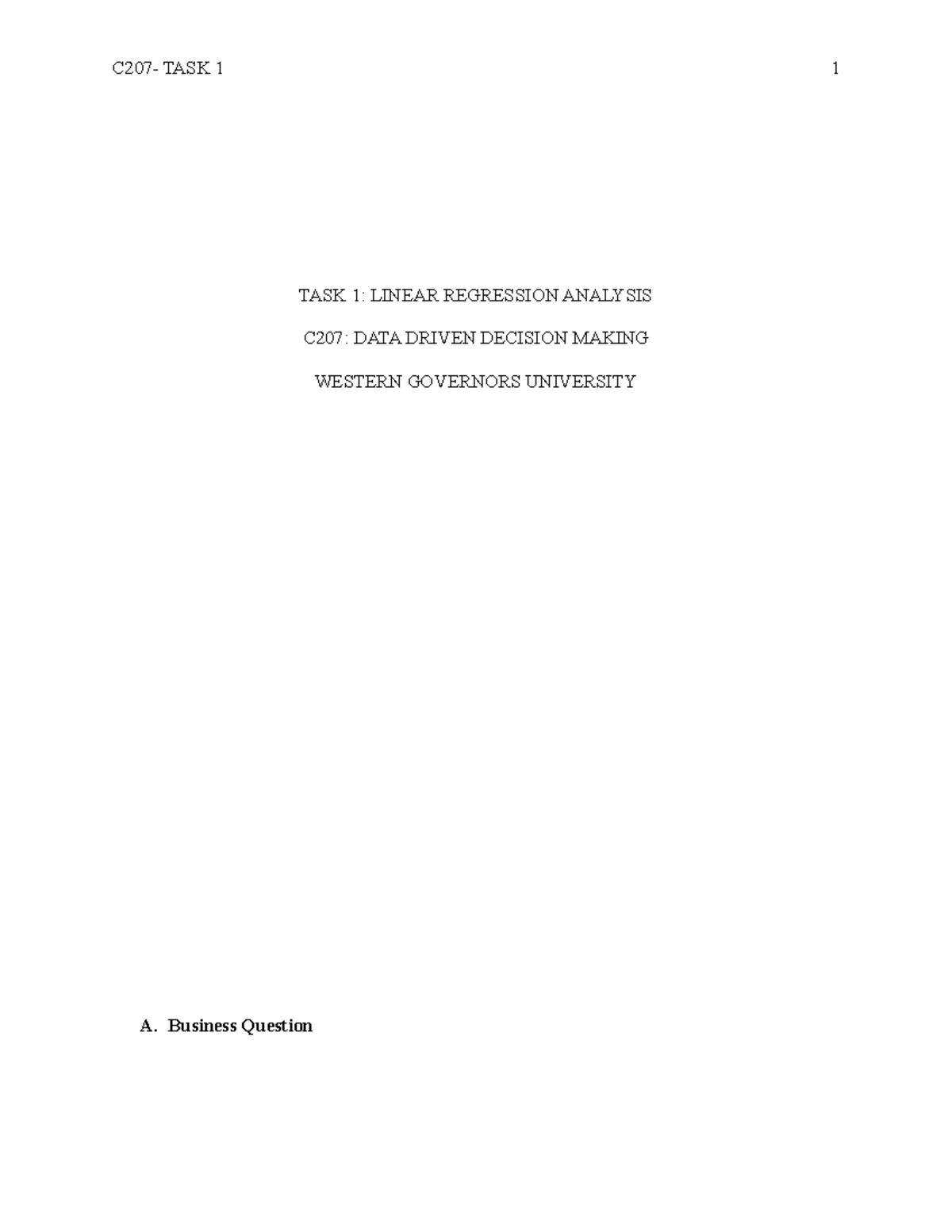 C207- Task 1 - Version 4 - TASK 1: LINEAR REGRESSION ANALYSIS C207 ...