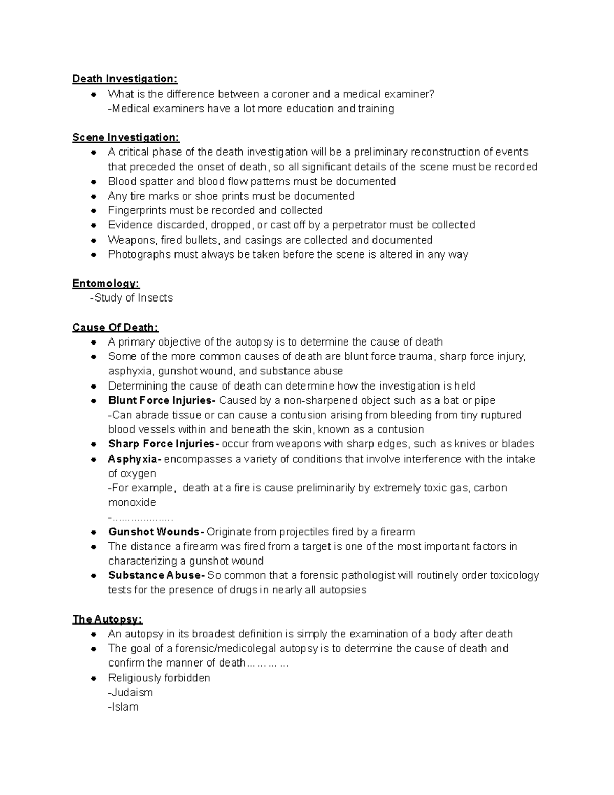Chapter 6 Notes - Introduction To Crime Scene Investigation - Professor ...