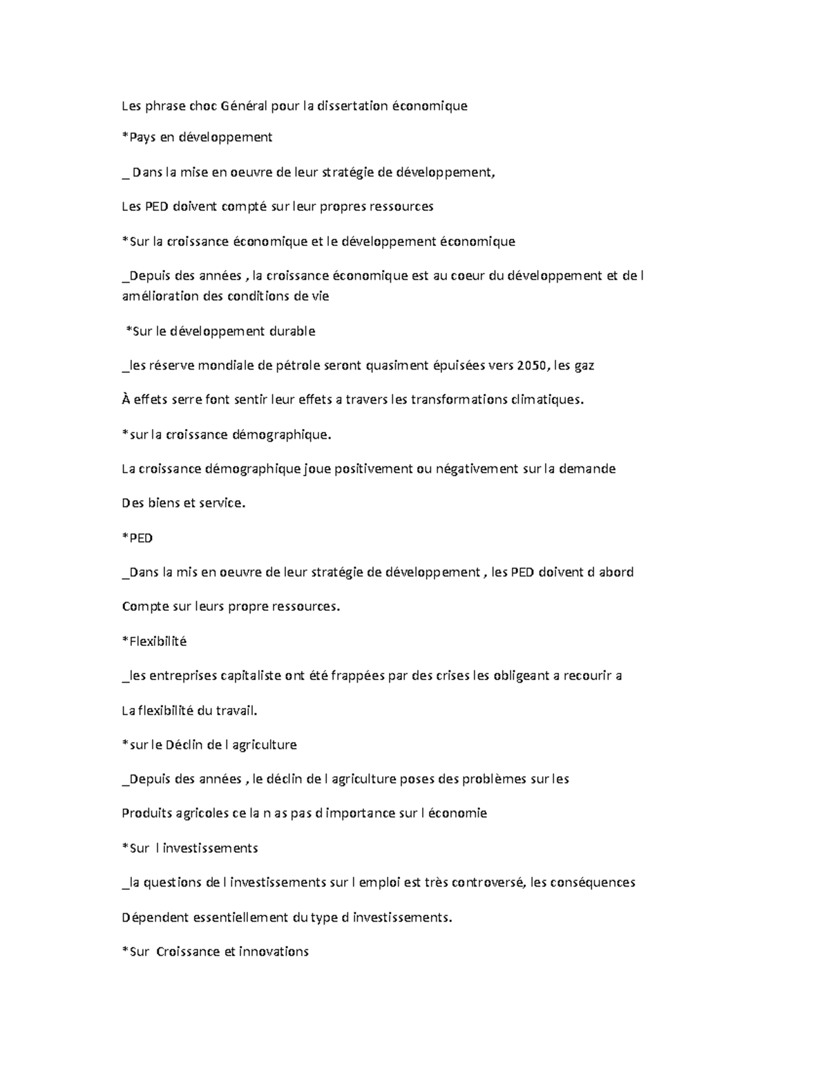 'phrase choc Economie2 Les phrase choc Général pour la dissertation