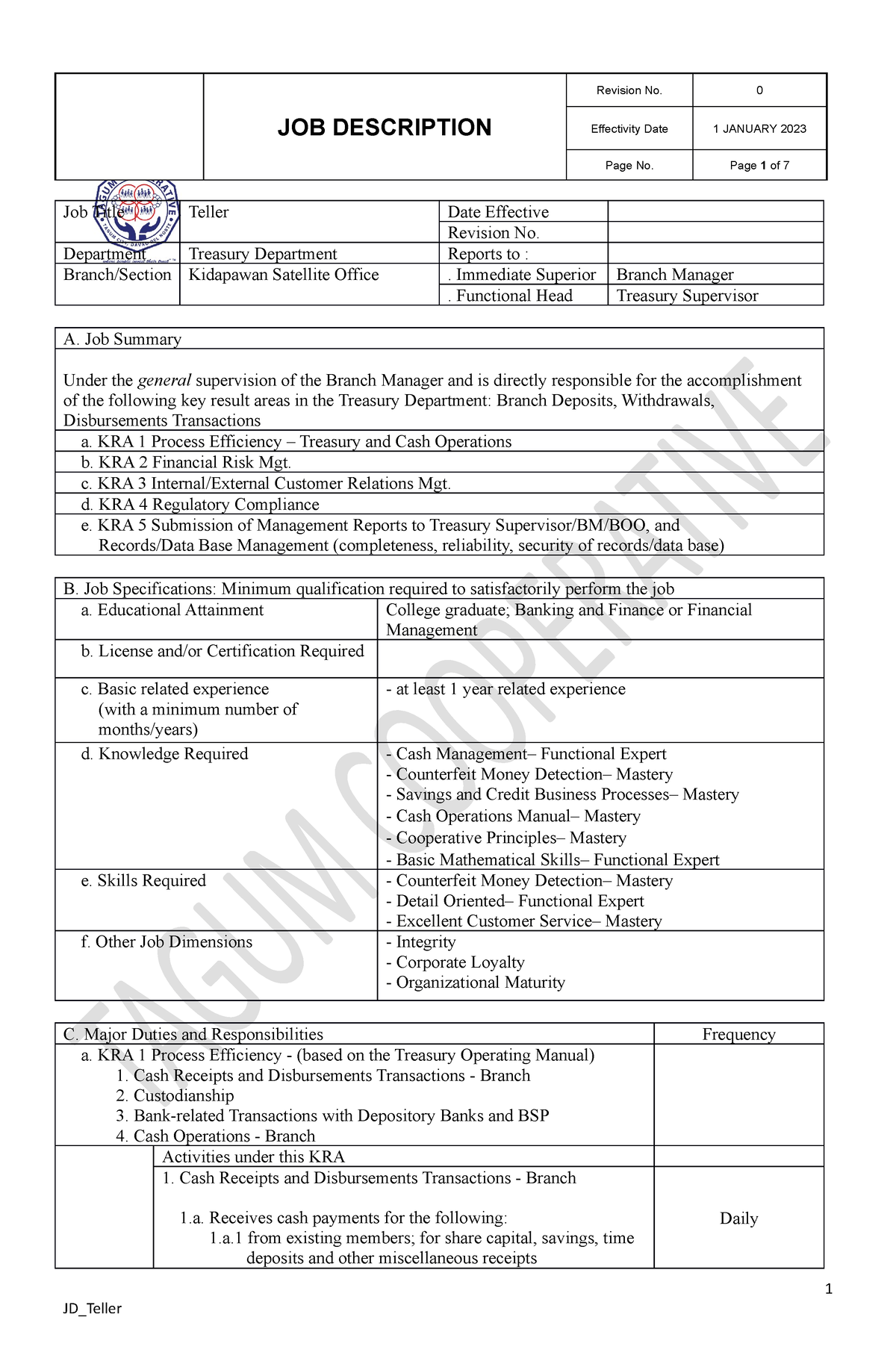 Teller Etrtyitr5wqdsagrtyk67i5 JOB DESCRIPTION Effectivity Date 1   Thumb 1200 1835 