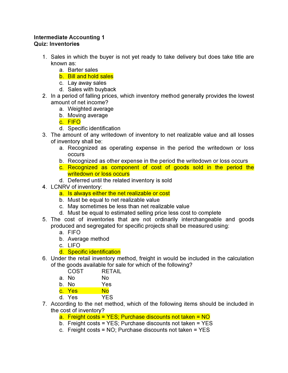 Intermediate Accounting 1 Quiz On Inventories - ANTEO - Studocu