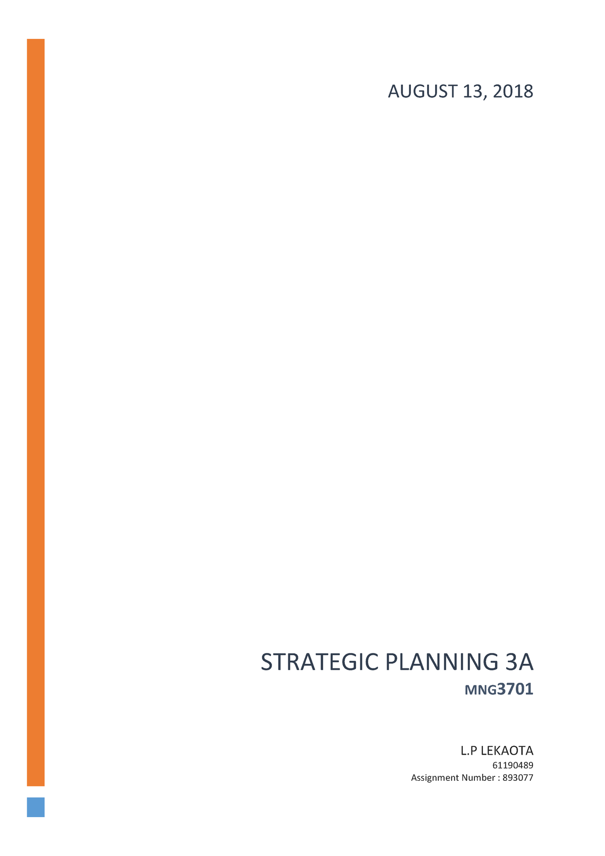 strategic planning assignment sample