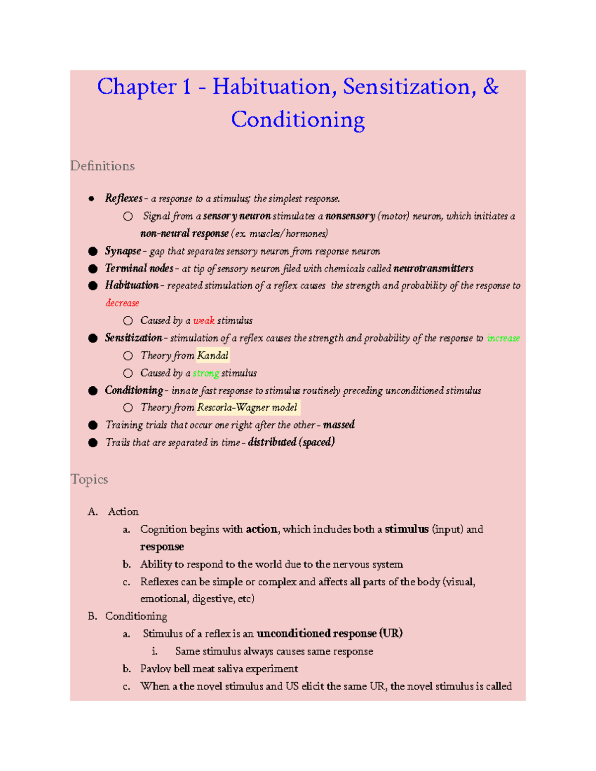 Cognition - CH 1 - Chapter 1 Summary Notes For Professor Glass, Based ...