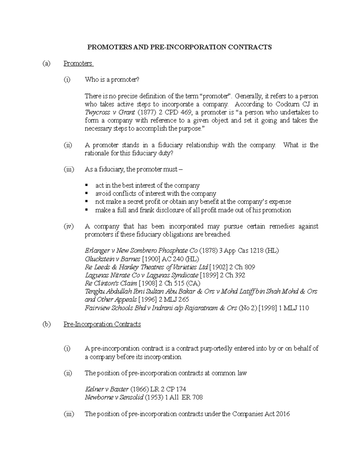 Topic 3 Promoters AND PRE- Incorporation Contracts - PROMOTERS AND PRE ...