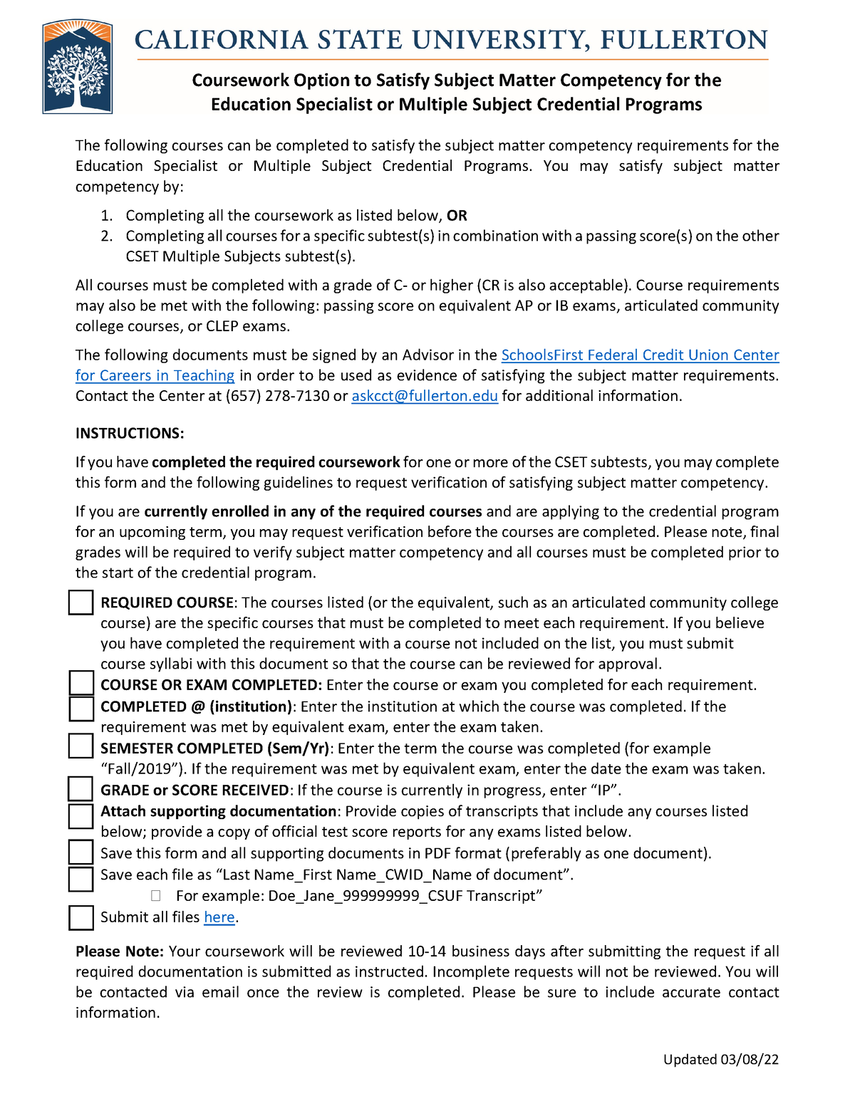 coursework for cset