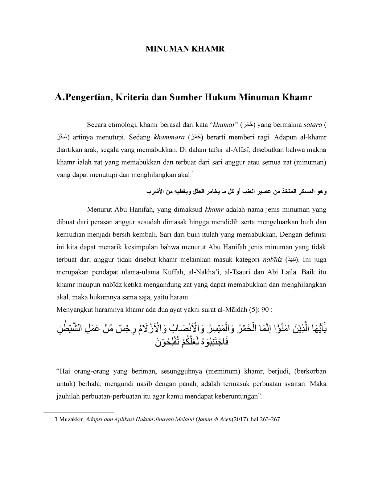 FIQH Jinayah II - MINUMAN KHAMR - MINUMAN KHAMR A, Kriteria Dan Sumber ...