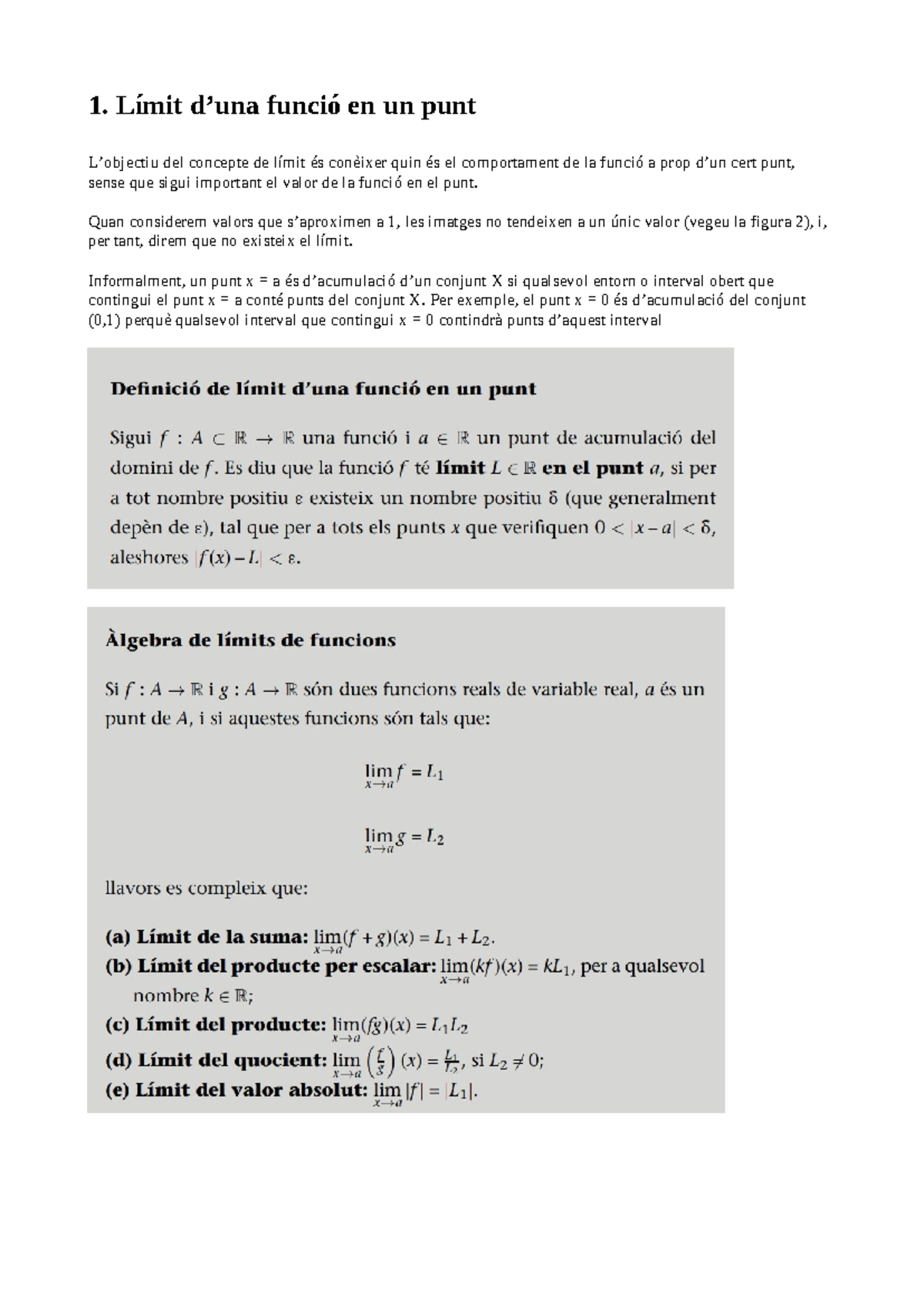 Apunts Limits de funcions i continuitat - 1. Límit d’una funció en un ...
