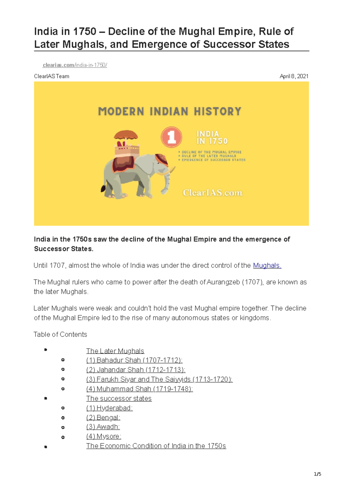 Clearias.com-India in 1750 Decline of the Mughal Empire Rule of Later ...