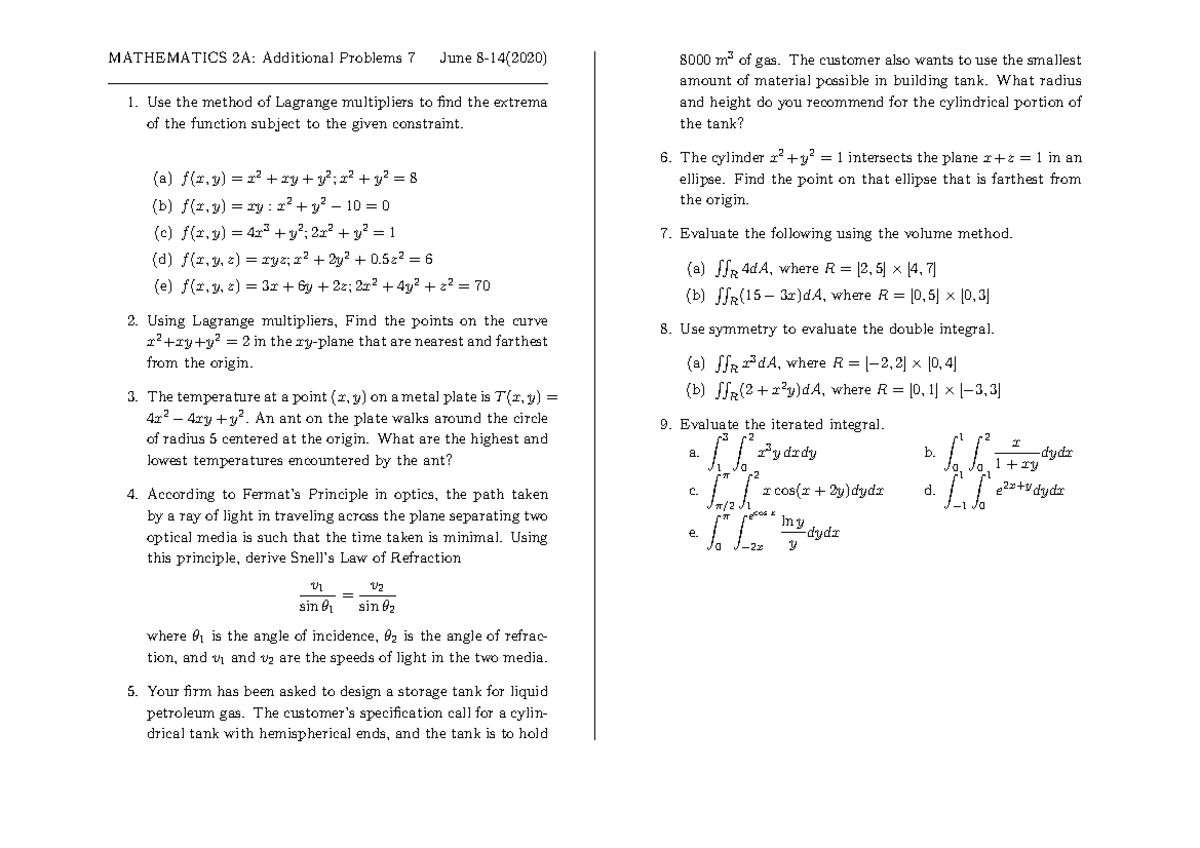 Tutorial 7 Math 238 - study material that you can use if you want to ...